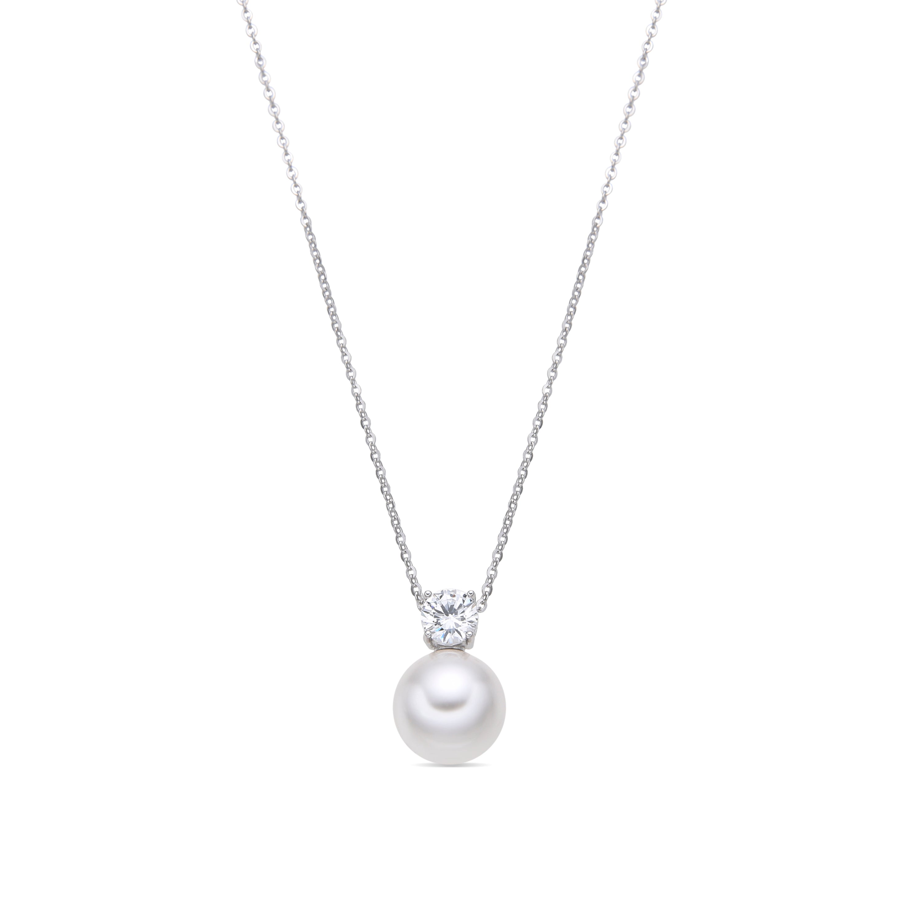 925 Sterling Silver and White Pearl Necklace with Rhodium Finish - Malam