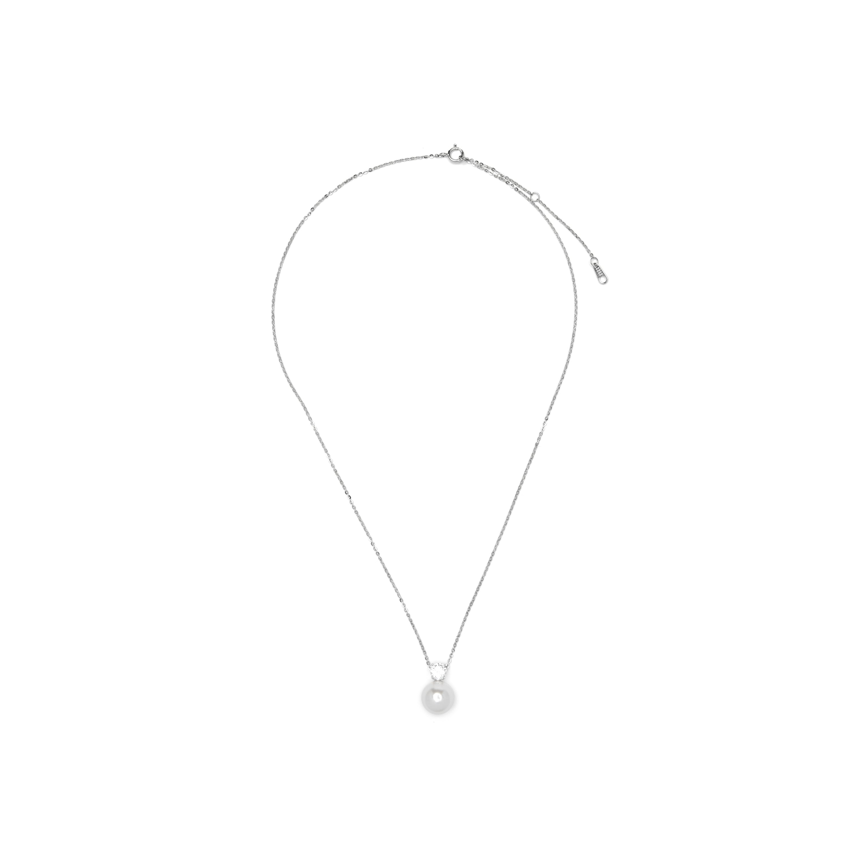925 Sterling Silver and White Pearl Necklace with Rhodium Finish - Malam