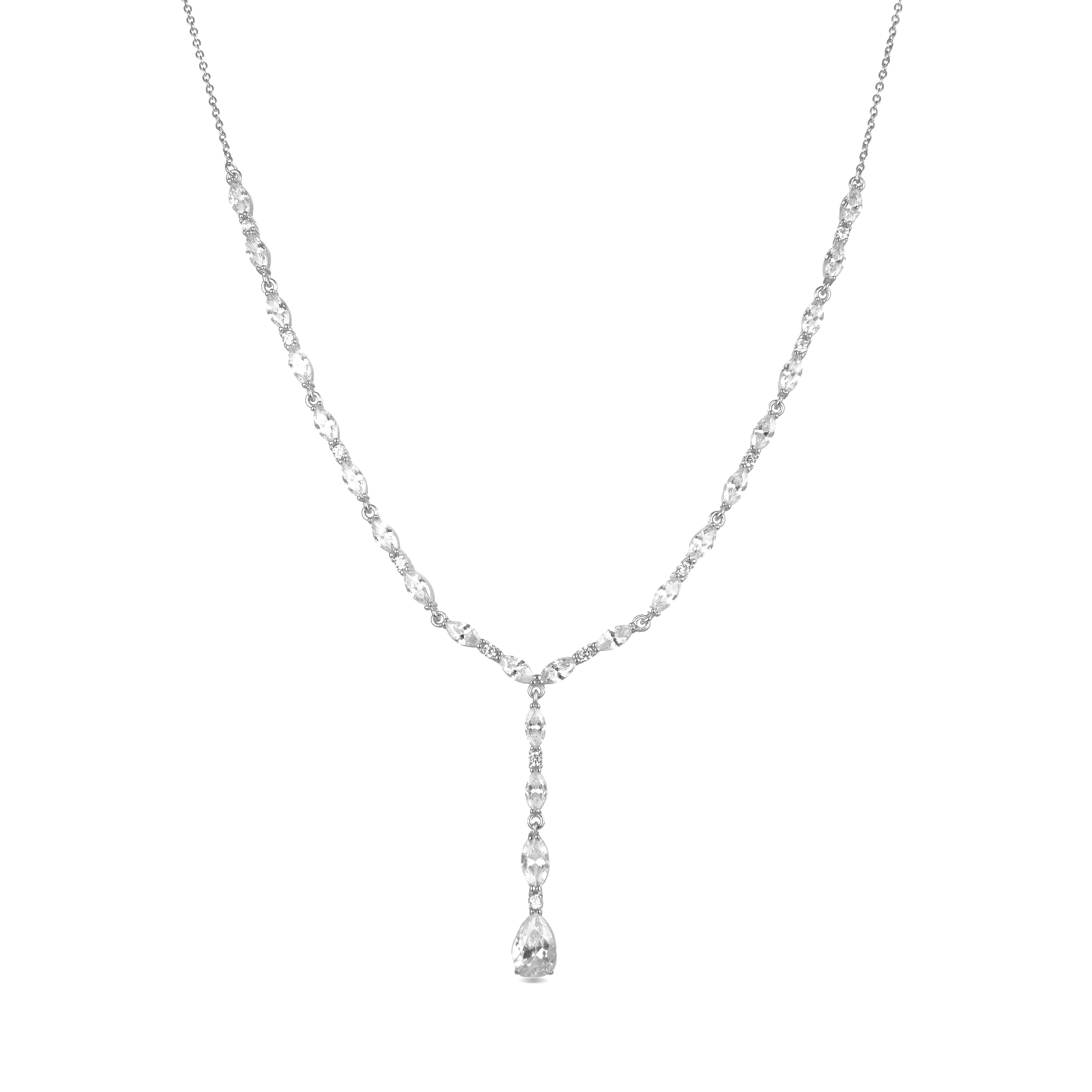 925 Sterling Silver Necklace with Brilliant Zirconia in Rhodium Finish - Jibki