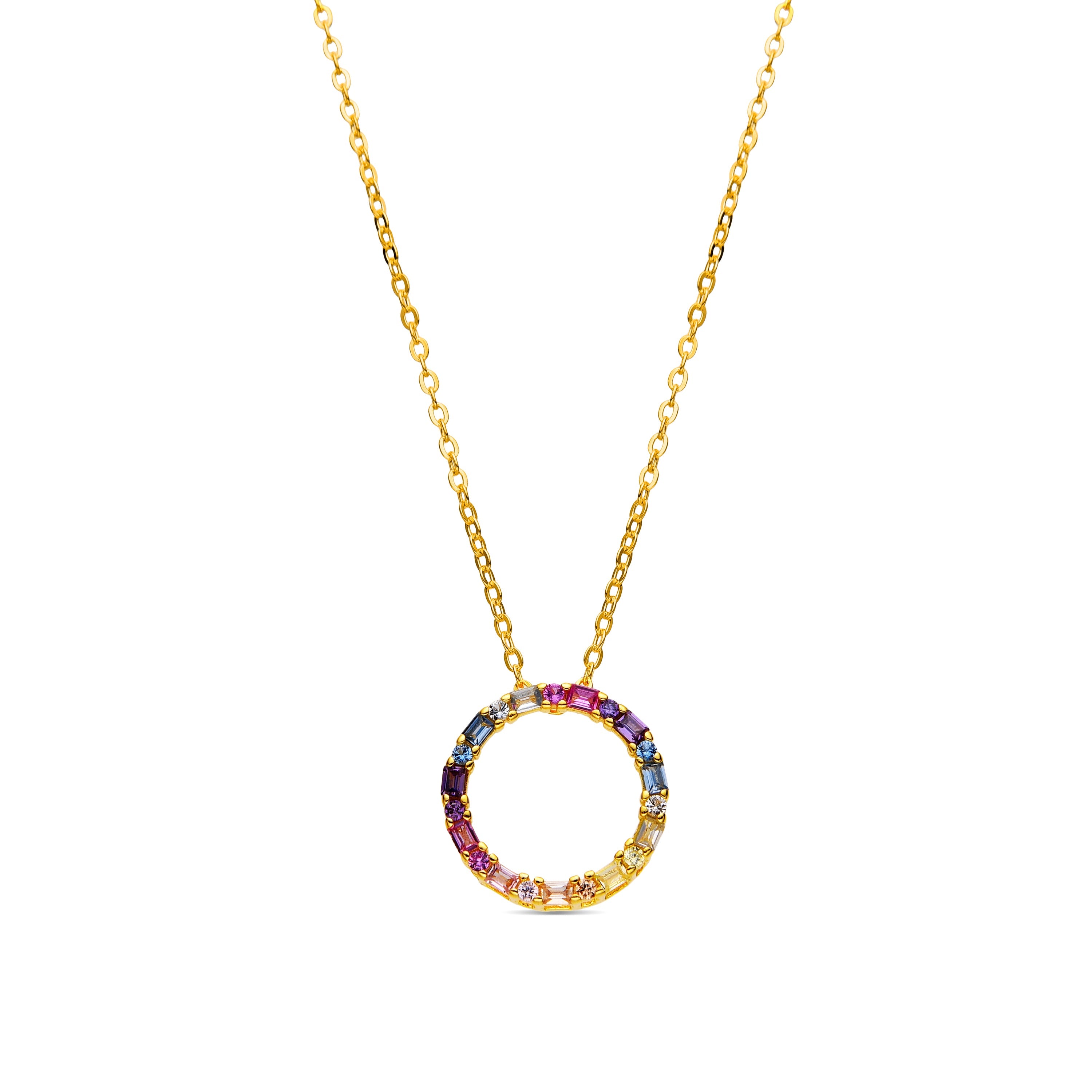 925 Sterling Silver and Multicolor Zirconia Necklace with 18k Gold Finish - Hrius