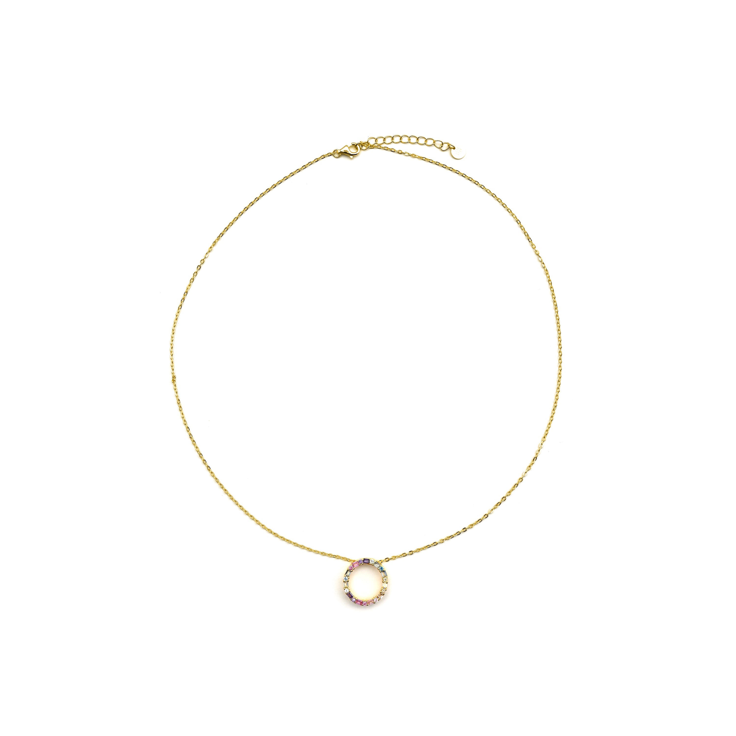925 Sterling Silver and Multicolor Zirconia Necklace with 18k Gold Finish - Hrius