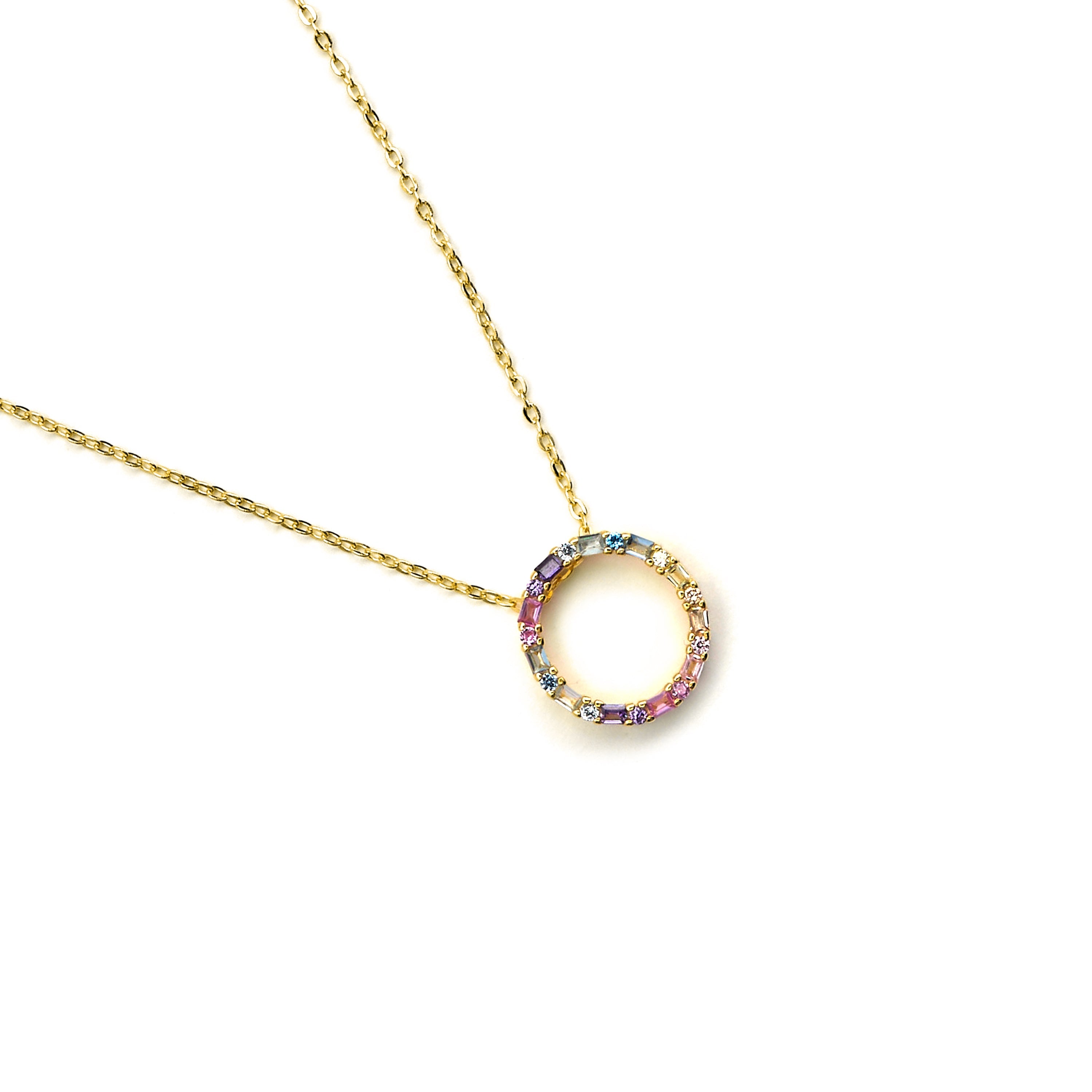 925 Sterling Silver and Multicolor Zirconia Necklace with 18k Gold Finish - Hrius