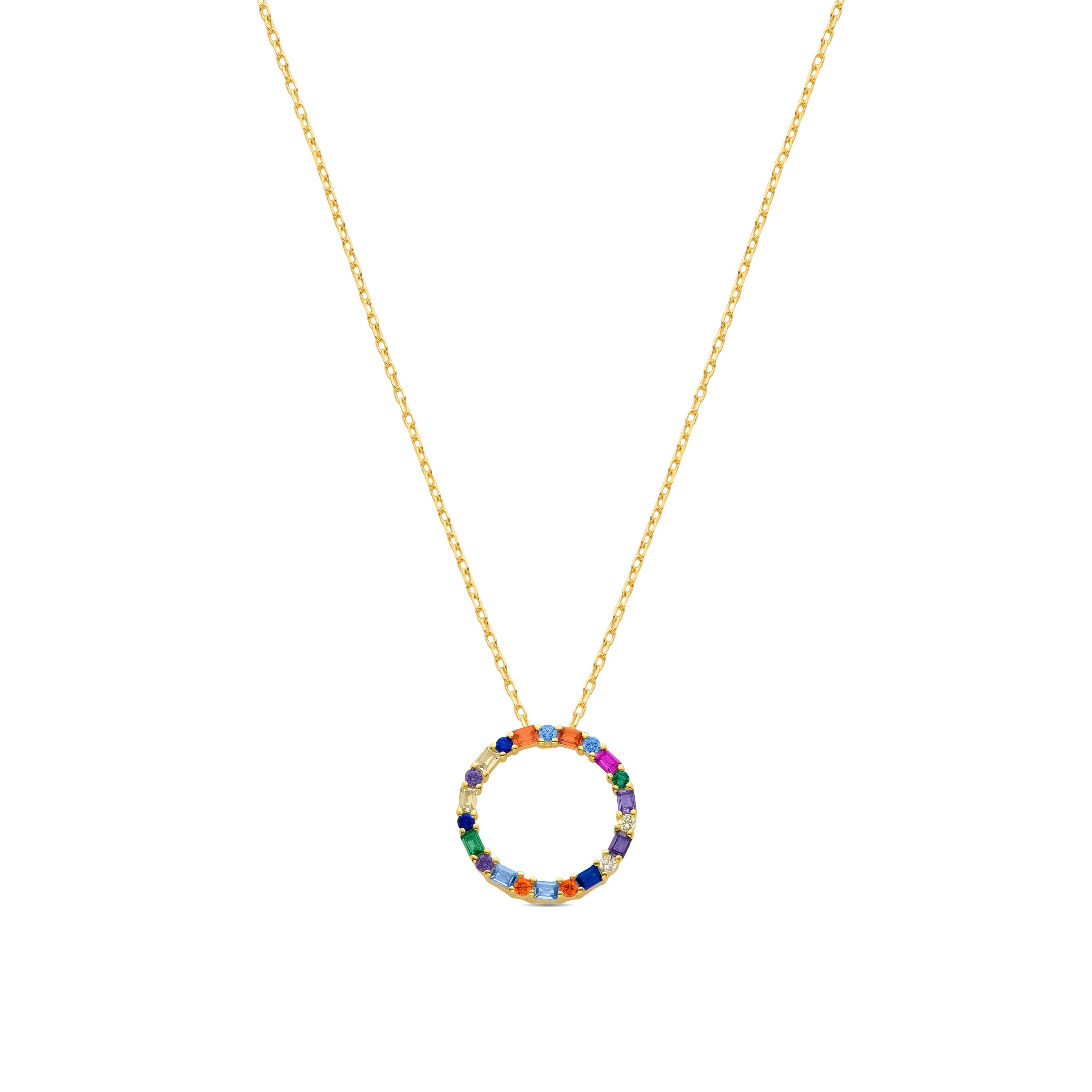 925 Sterling Silver Necklace with Multicolor Zirconia finished in 18K Yellow Gold - Hrius