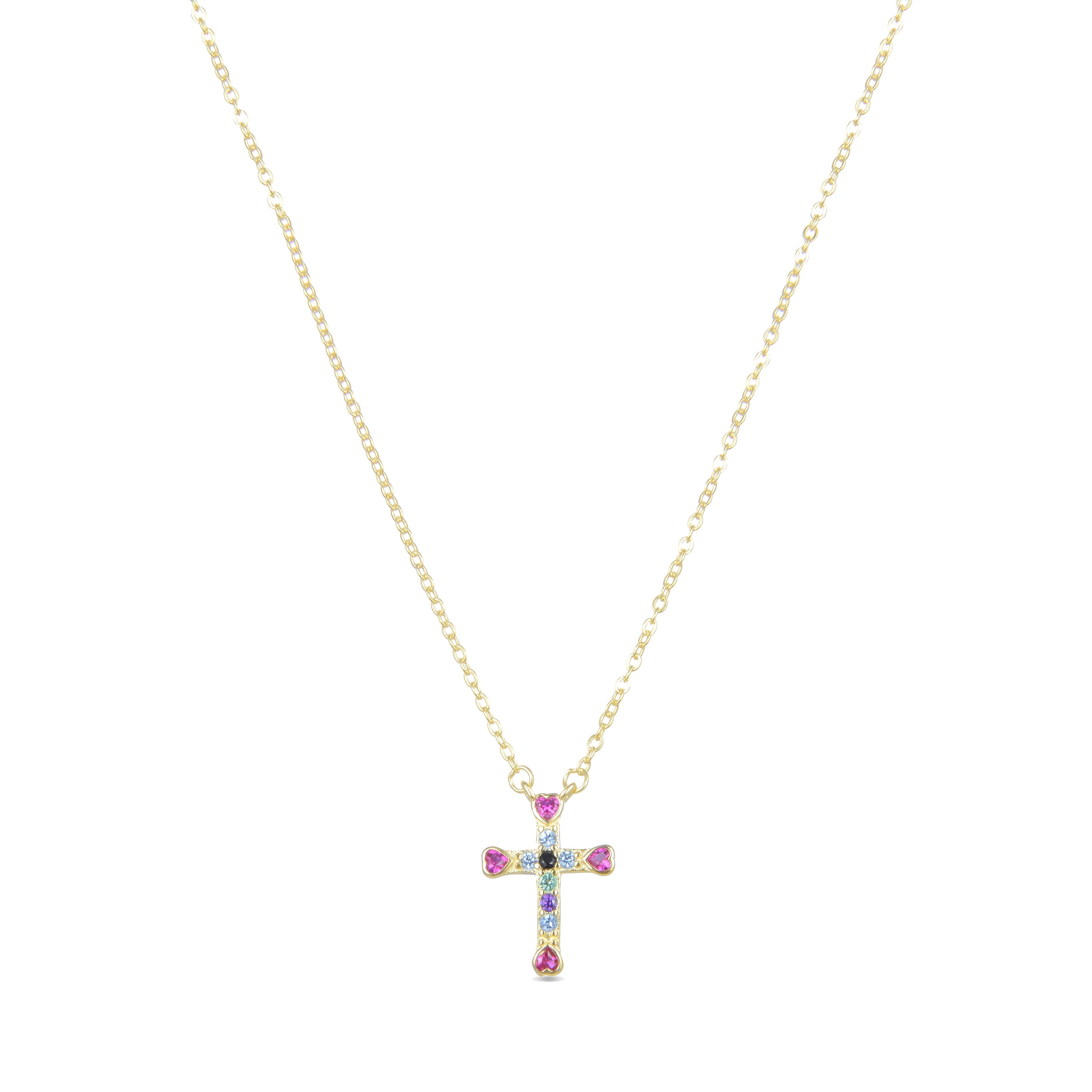 925 Sterling Silver Necklace with Multicolor Zirconia Finished in 18K Yellow Gold - Syke