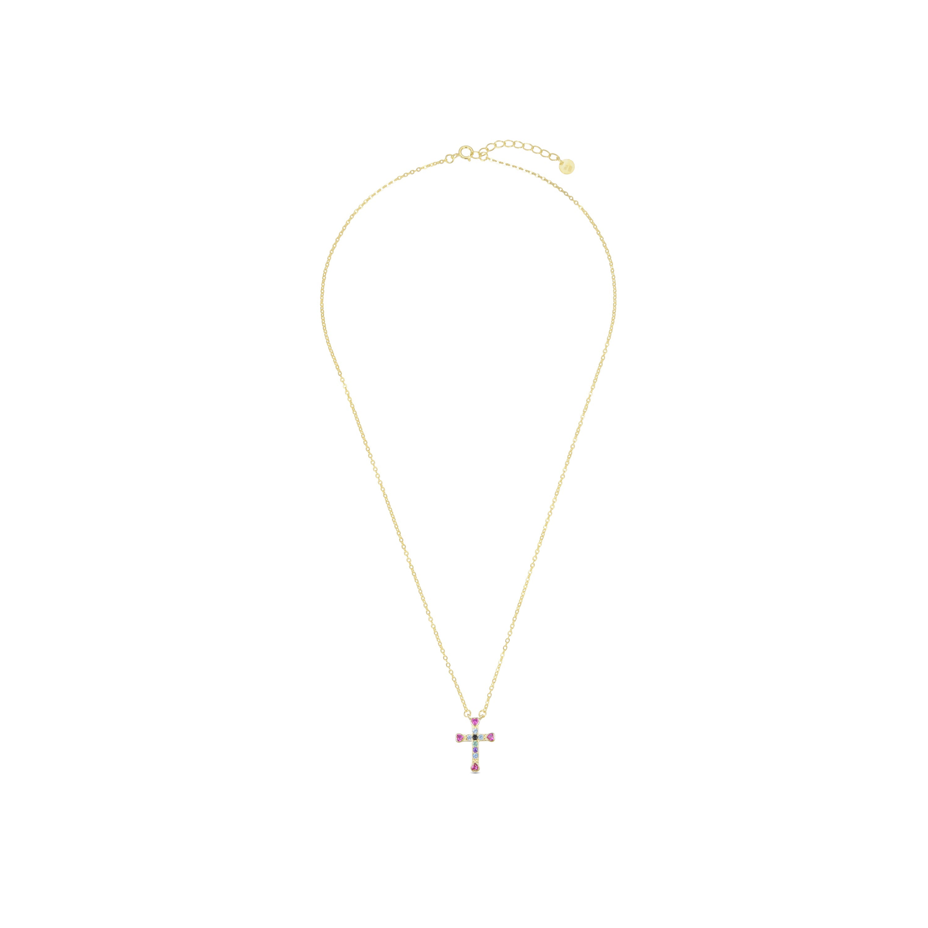 925 Sterling Silver Necklace with Multicolor Zirconia Finished in 18K Yellow Gold - Syke
