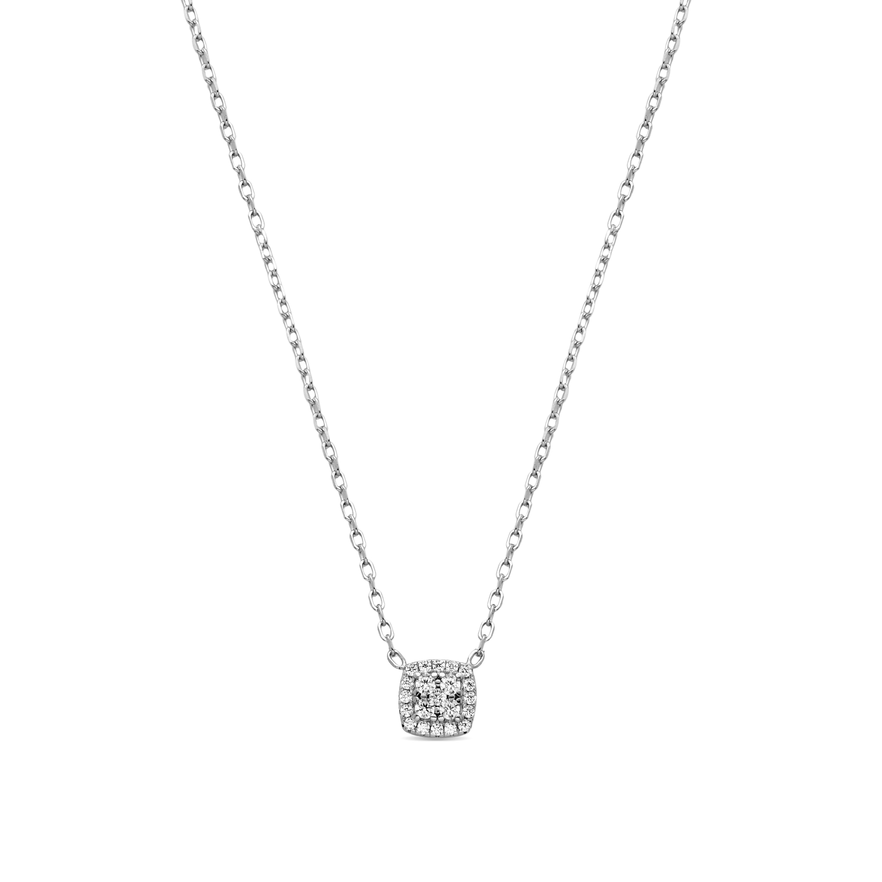 925 Sterling Silver Necklace with Brilliant Zirconia, Rhodium Finish - Amanba