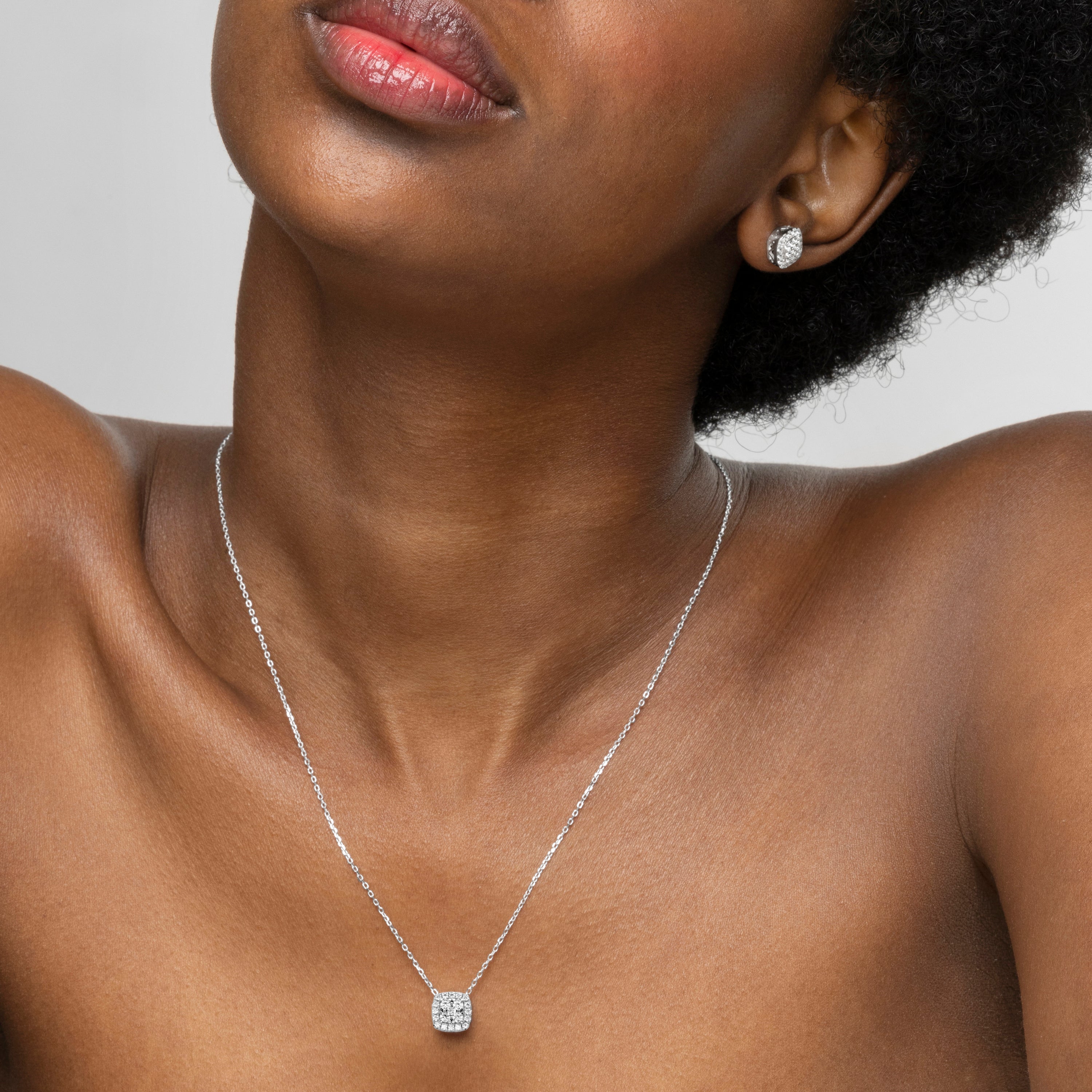 925 Sterling Silver Necklace with Brilliant Zirconia, Rhodium Finish - Amanba