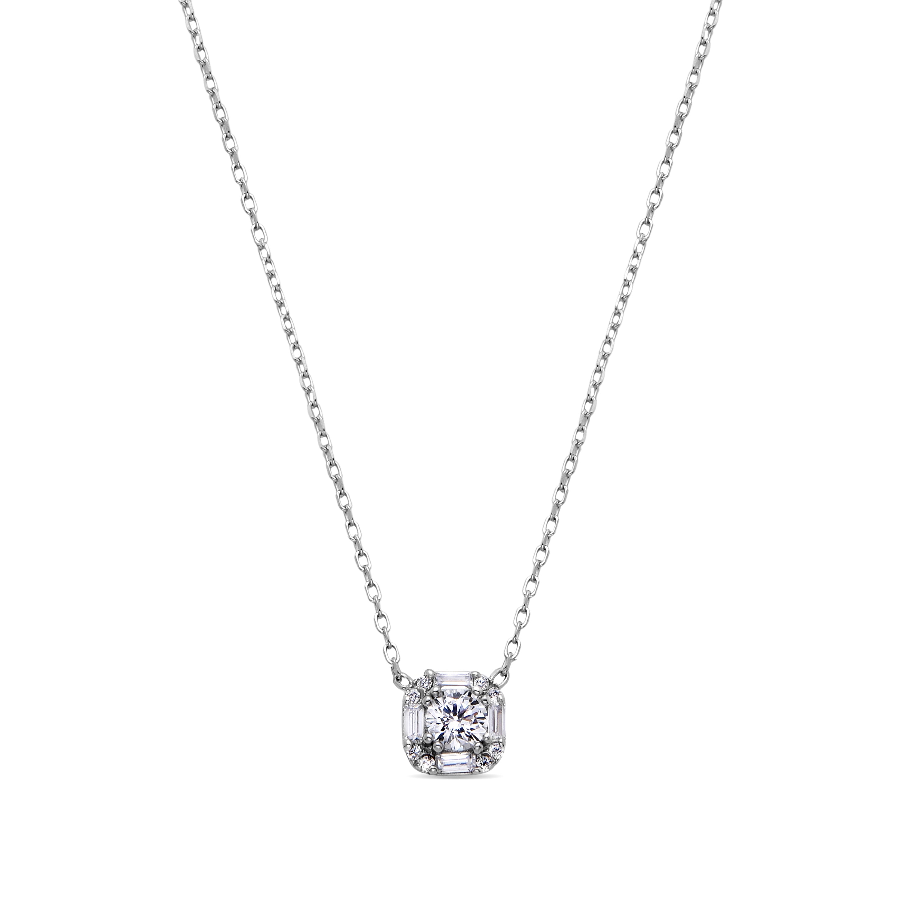 925 Sterling Silver Necklace with Rhodium-Finished Brilliant Zirconia - Dyadu