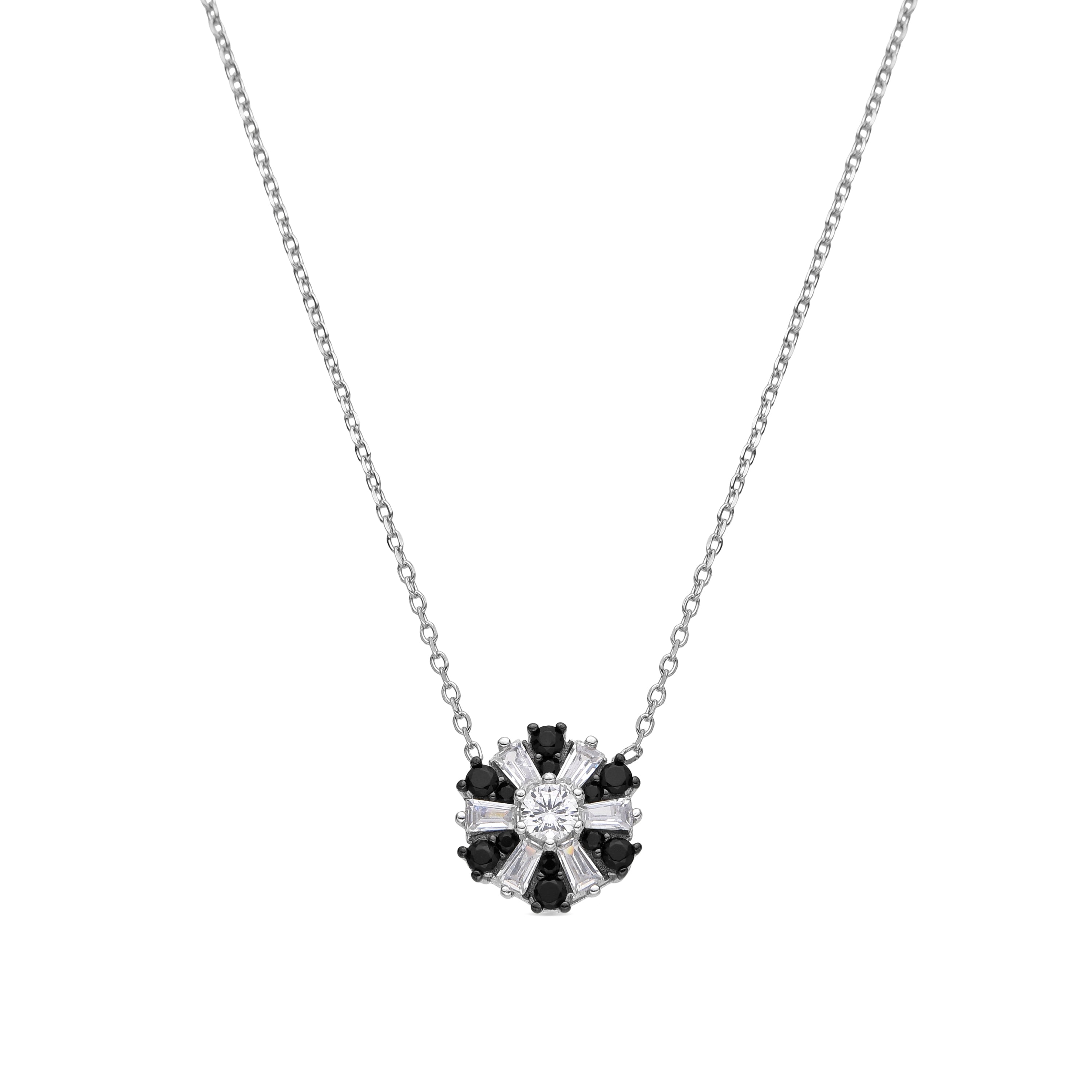 925 Sterling Silver and Onyx Zirconia Necklace with Rhodium Finish - Lorush