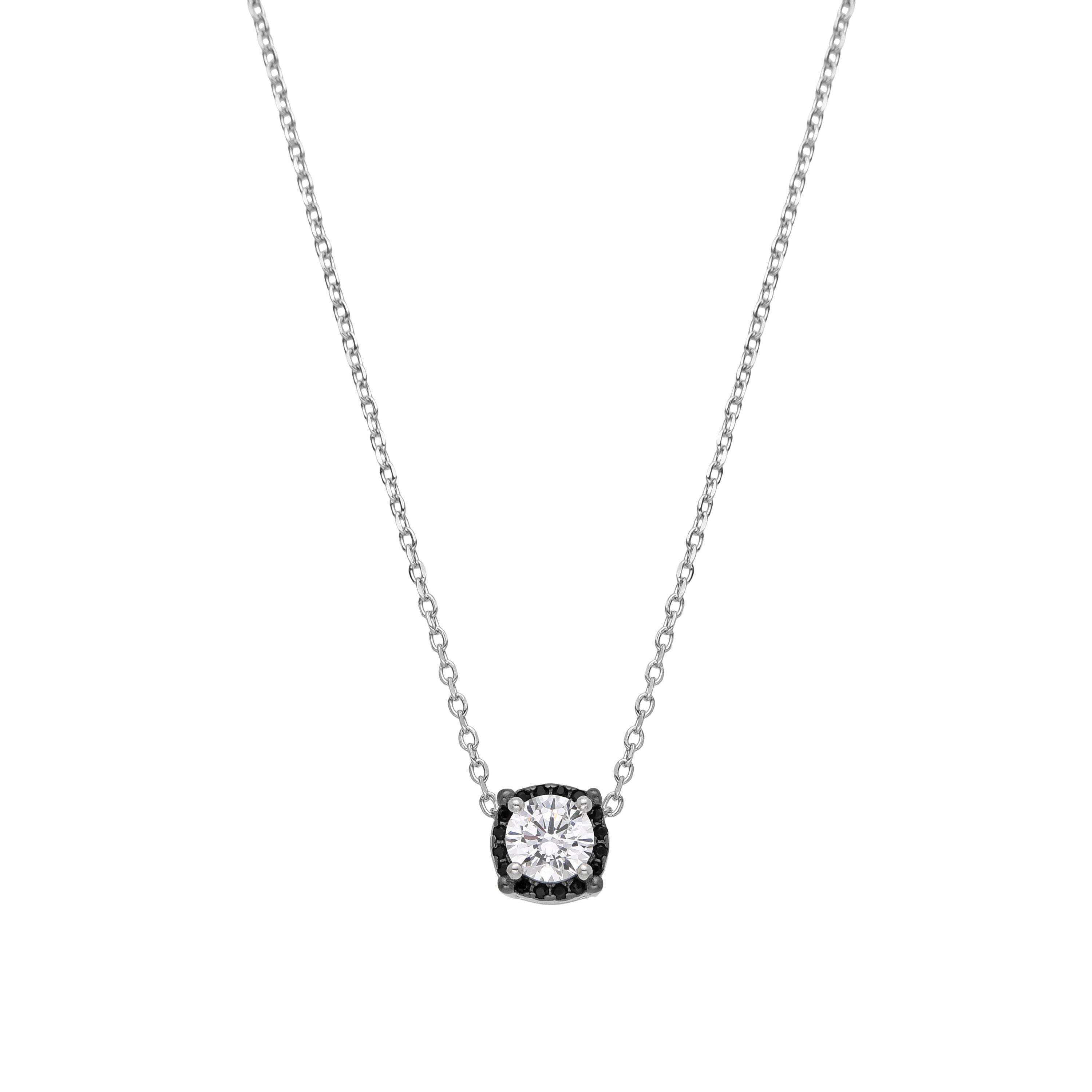 925 Sterling Silver and Onyx Zirconia Necklace with Rhodium Finish - Lehak