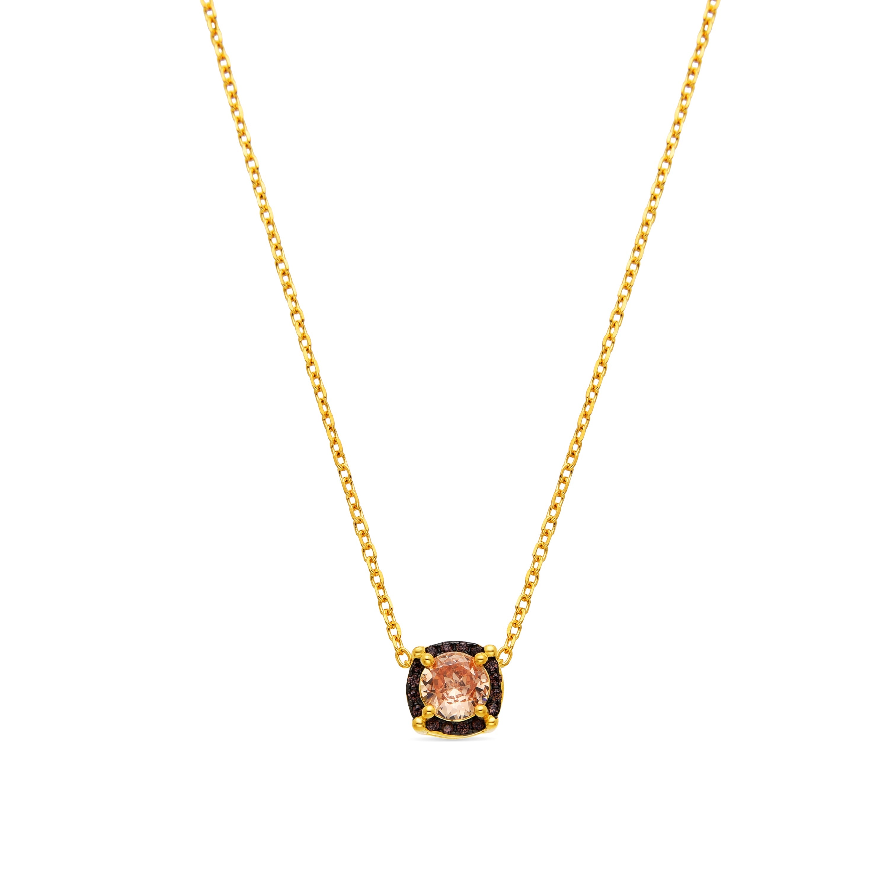 925 Sterling Silver and Brown Zirconia Necklace with 18k Gold Finish - Lehak