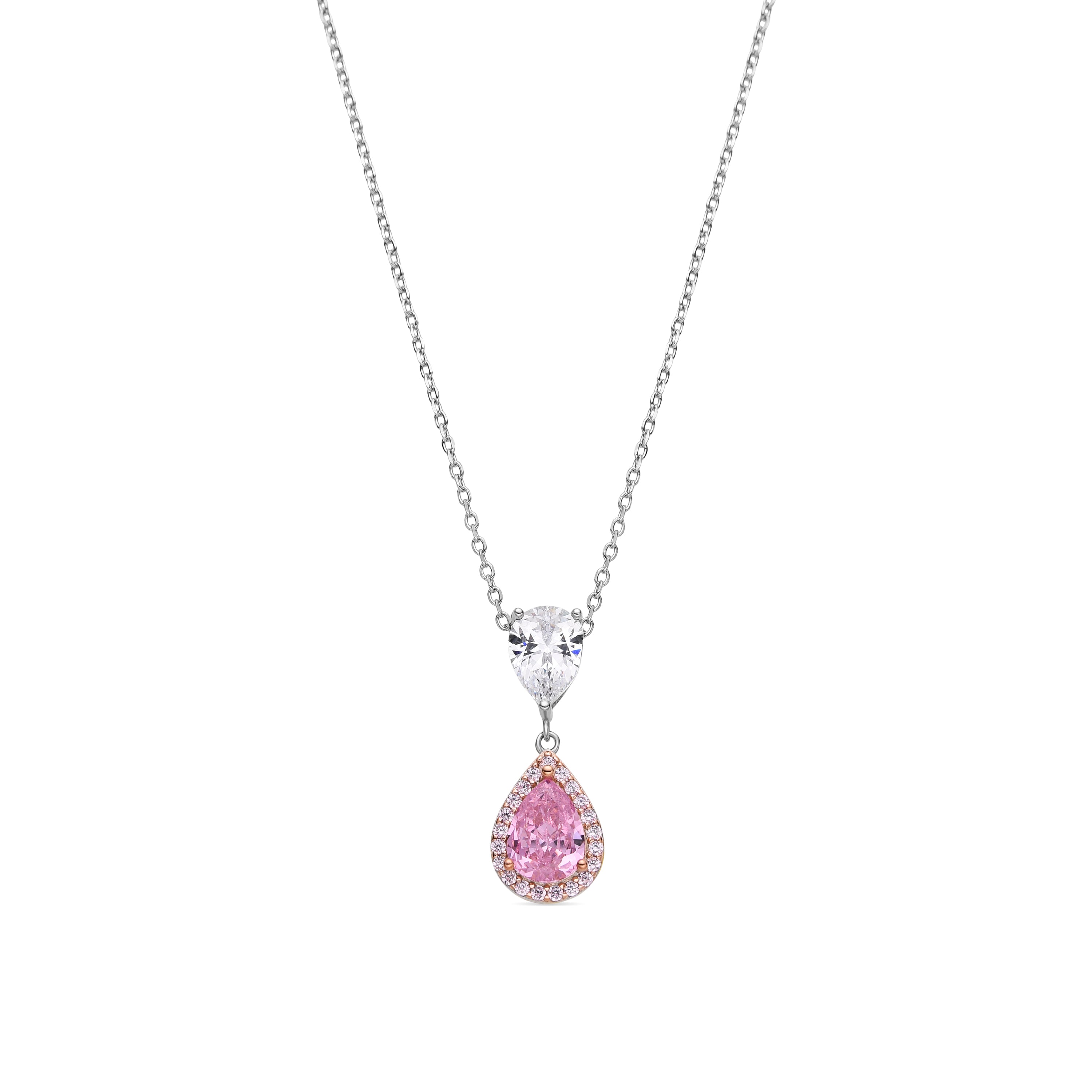 925 Sterling Silver and Salmon Hydrothermal Quartz Necklace with Rhodium Finish - Norax
