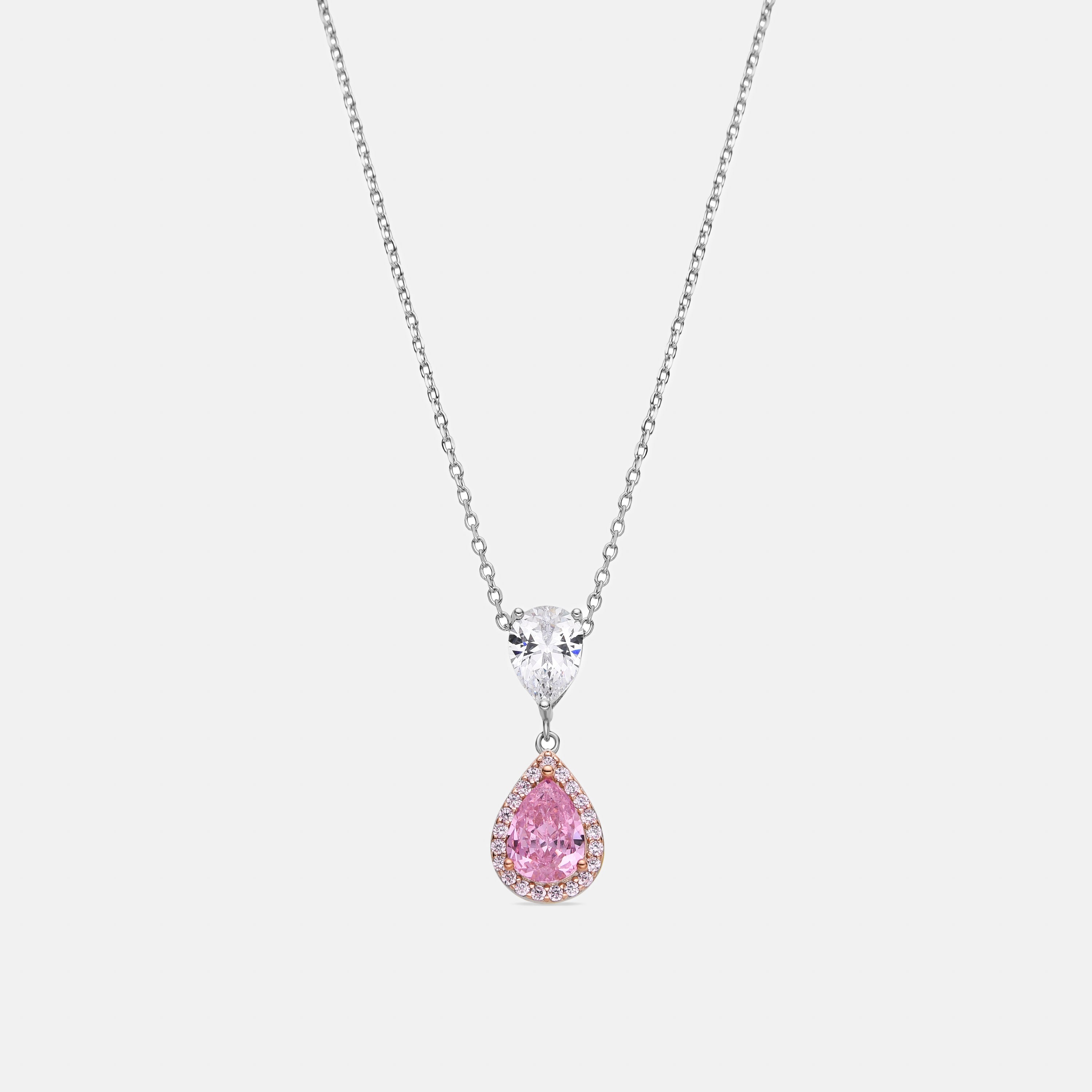 925 Sterling Silver and Salmon Hydrothermal Quartz Necklace with Rhodium Finish - Norax