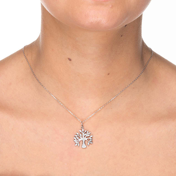 925 Sterling Silver Necklace with Brilliant Zirconia, Rhodium Finish - Berto