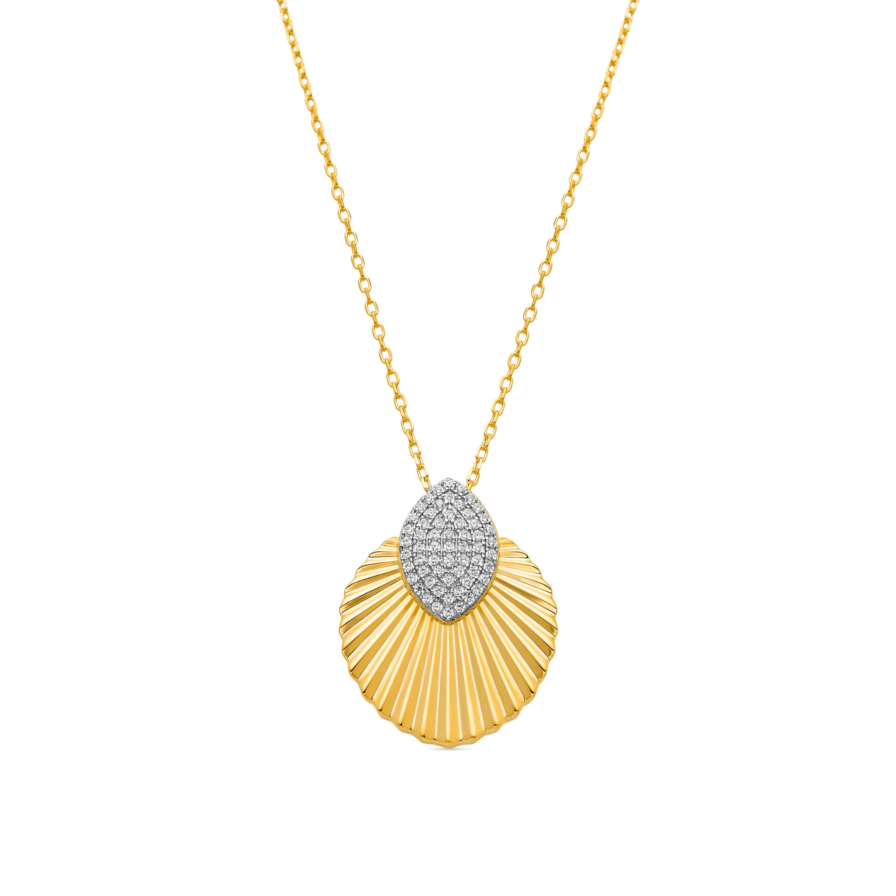 925 Sterling Silver and Brilliant Zirconia Necklace, 18k Gold Finish - Drakfar