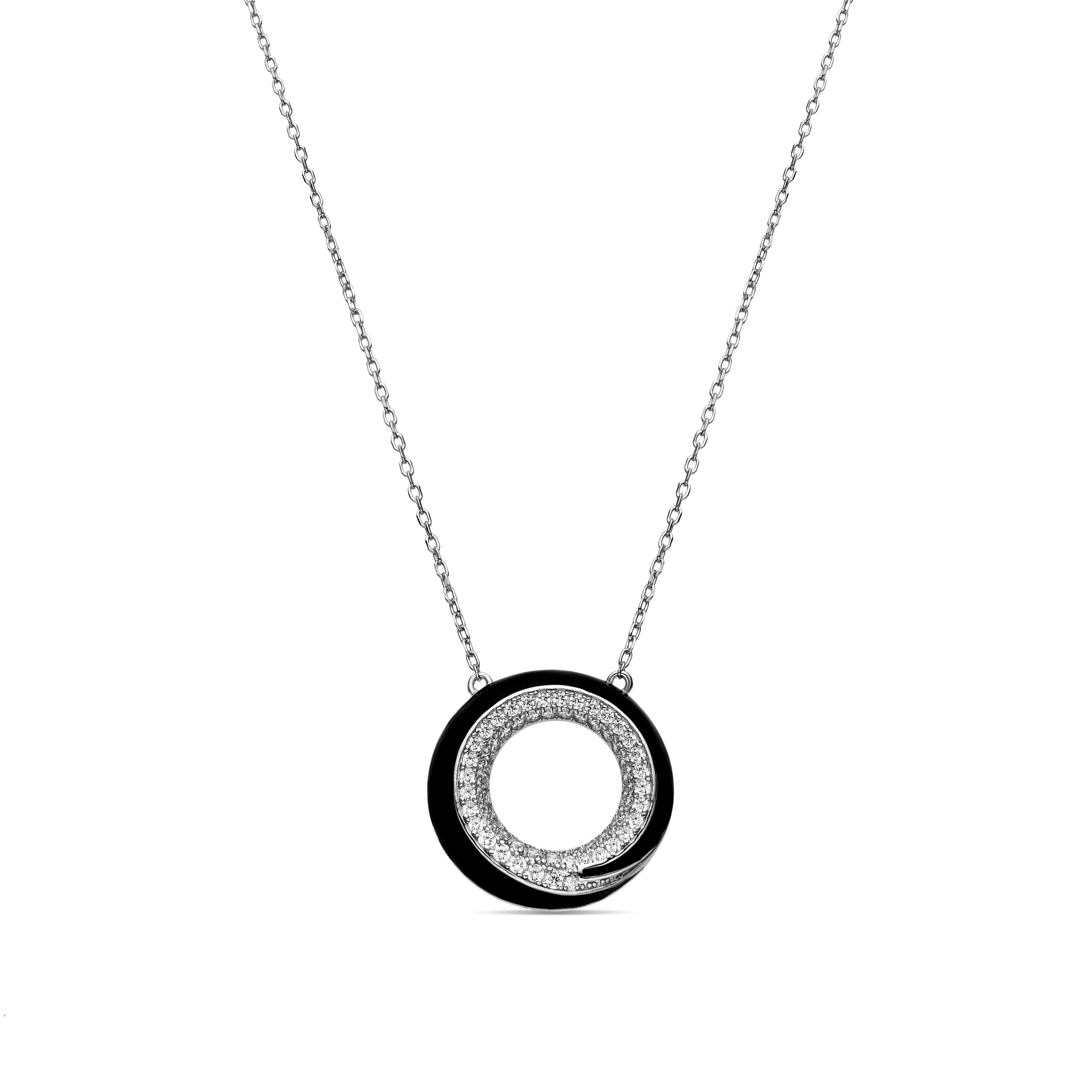 925 Sterling Silver and Black Lacquer Necklace with Rhodium Finish - Darkbe