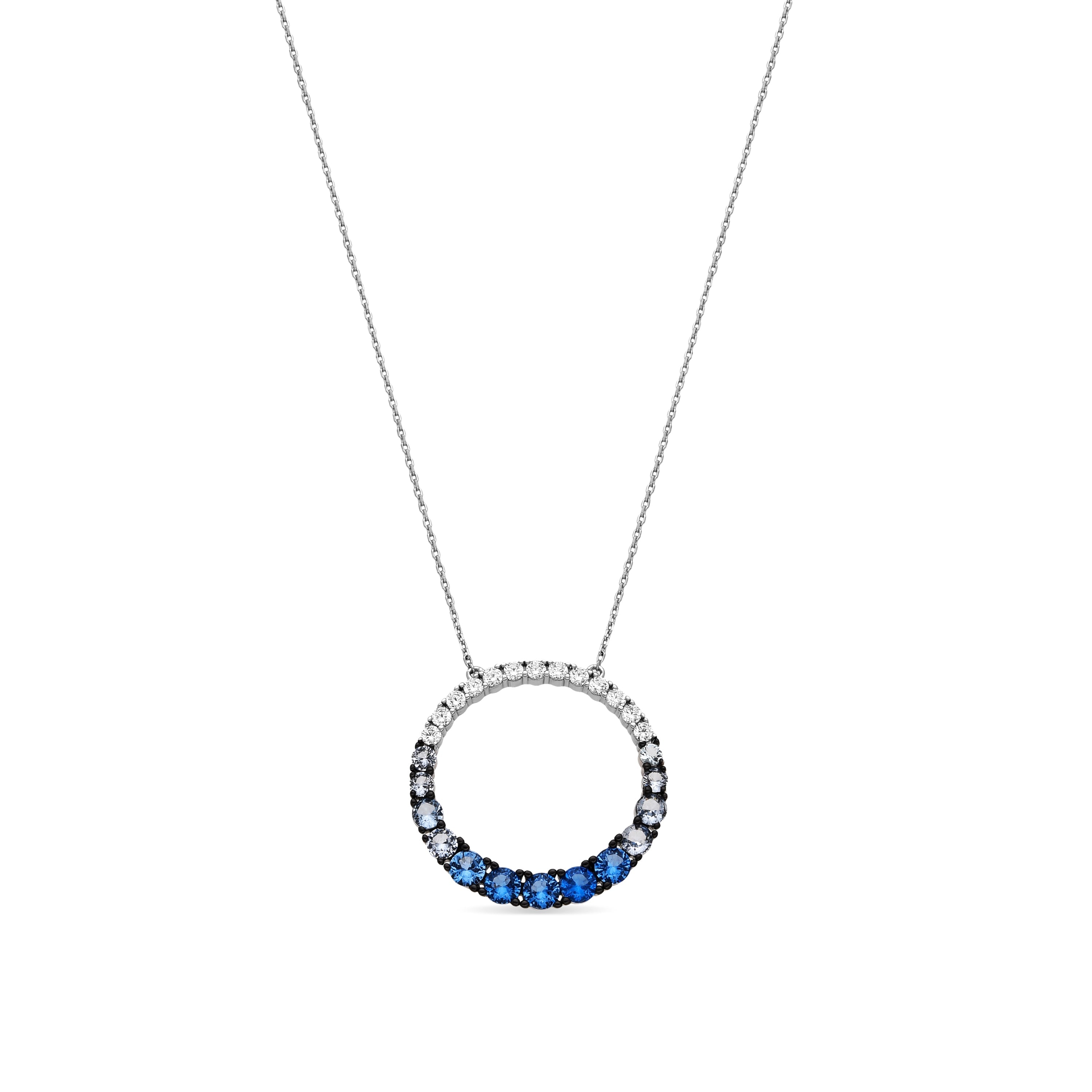 925 Sterling Silver and Aquamarine Zirconia Necklace with Rhodium Finish - Kraesh