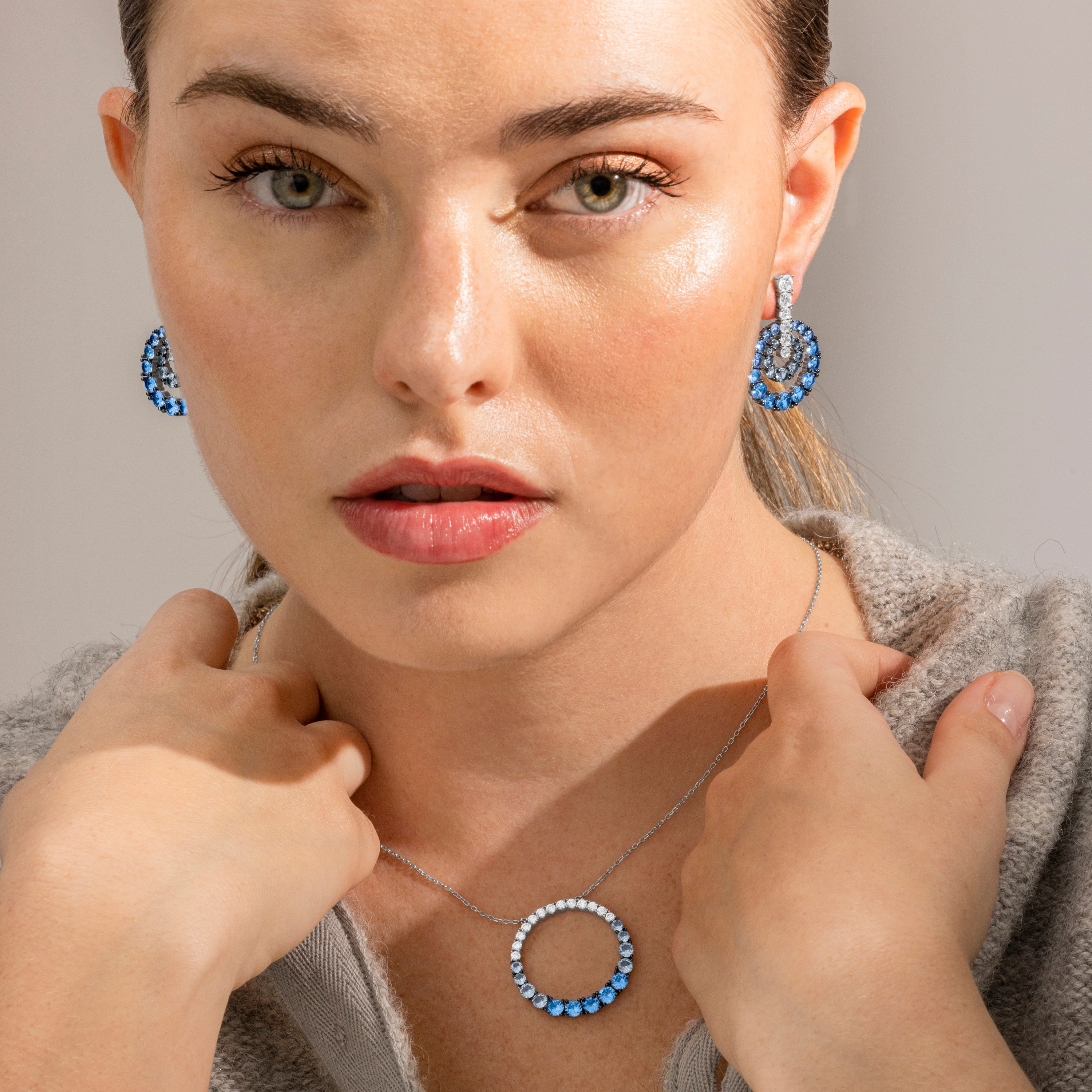 925 Sterling Silver and Aquamarine Zirconia Necklace with Rhodium Finish - Kraesh