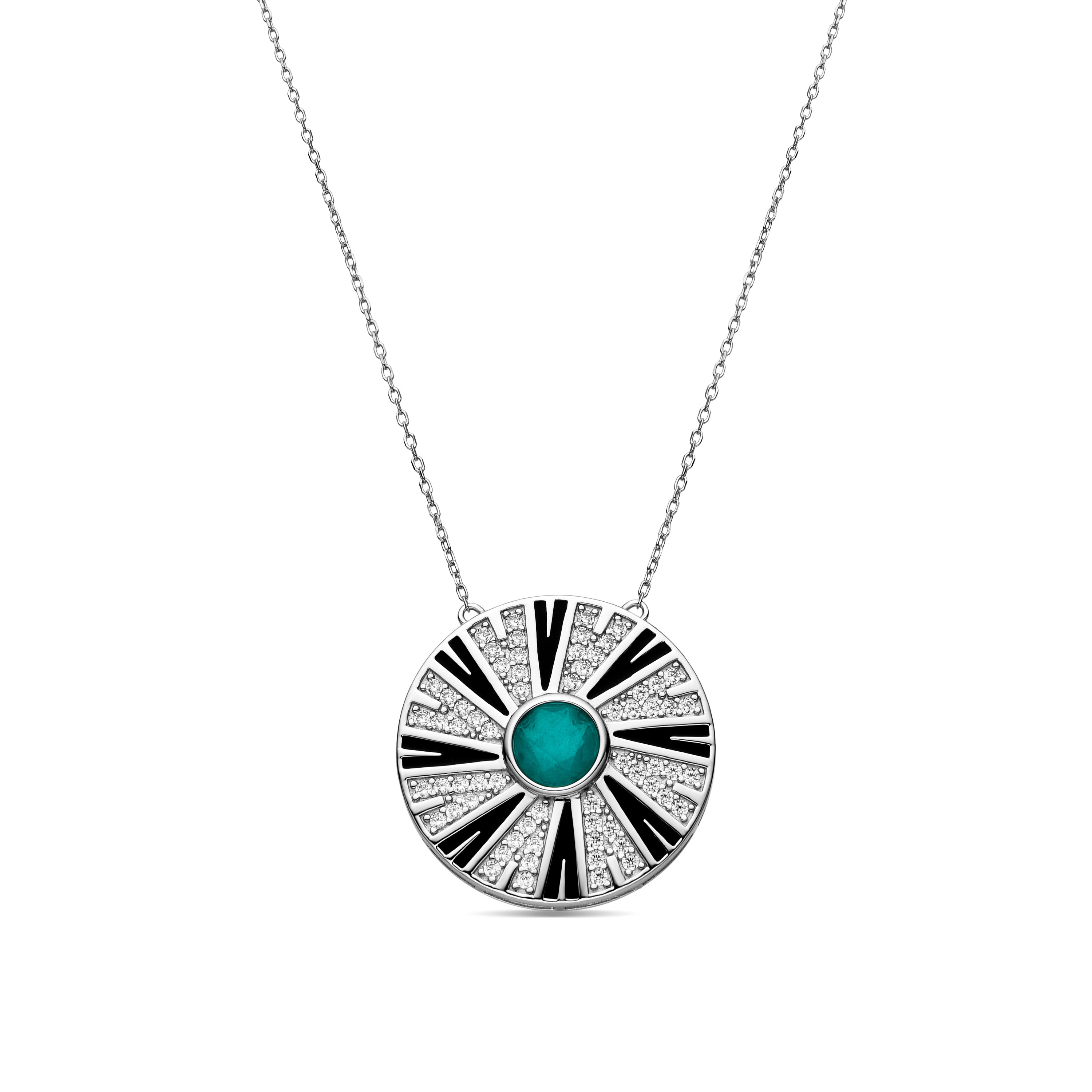 925 Sterling Silver and Black Lacquer Necklace with Rhodium Finish - Hiko