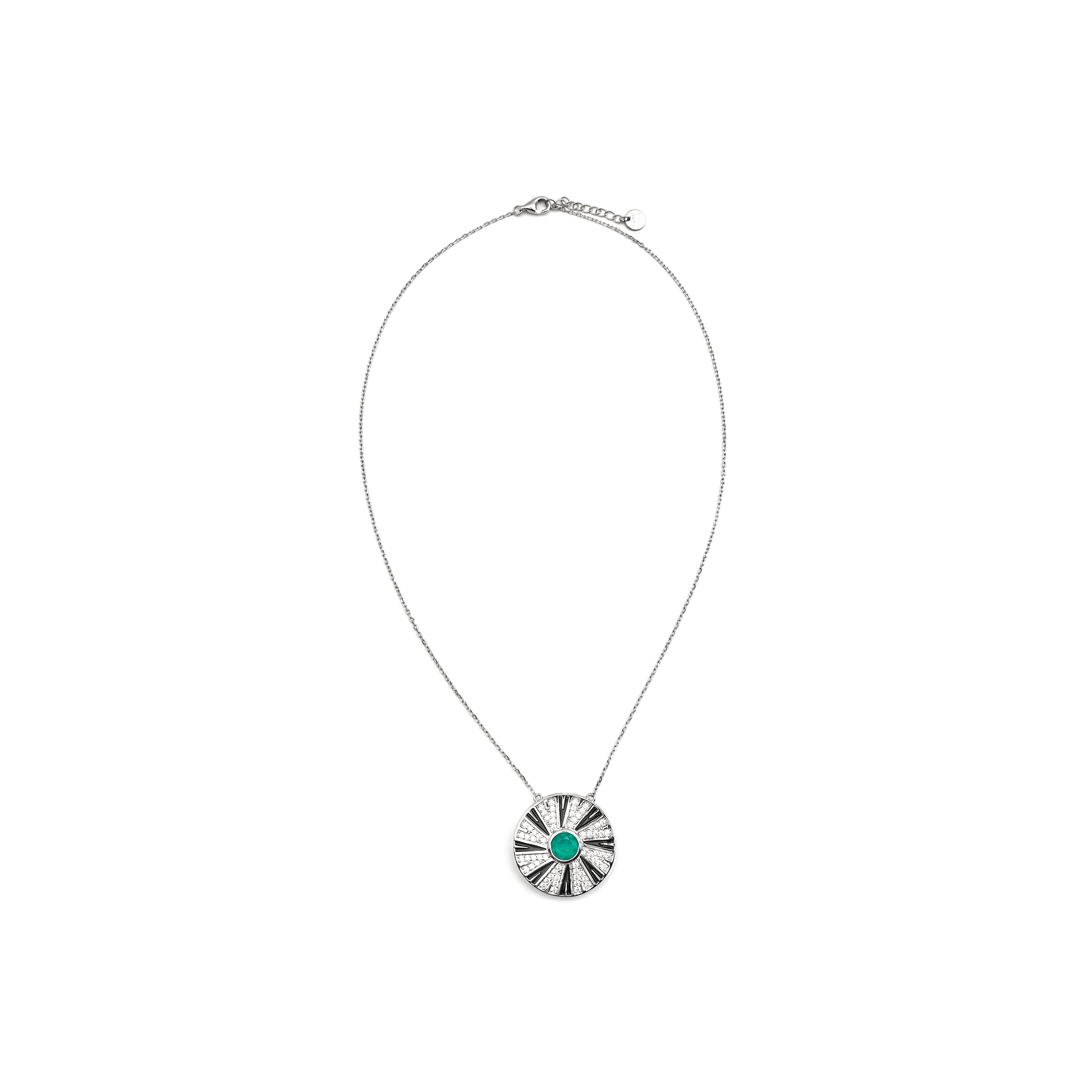 925 Sterling Silver and Black Lacquer Necklace with Rhodium Finish - Hiko