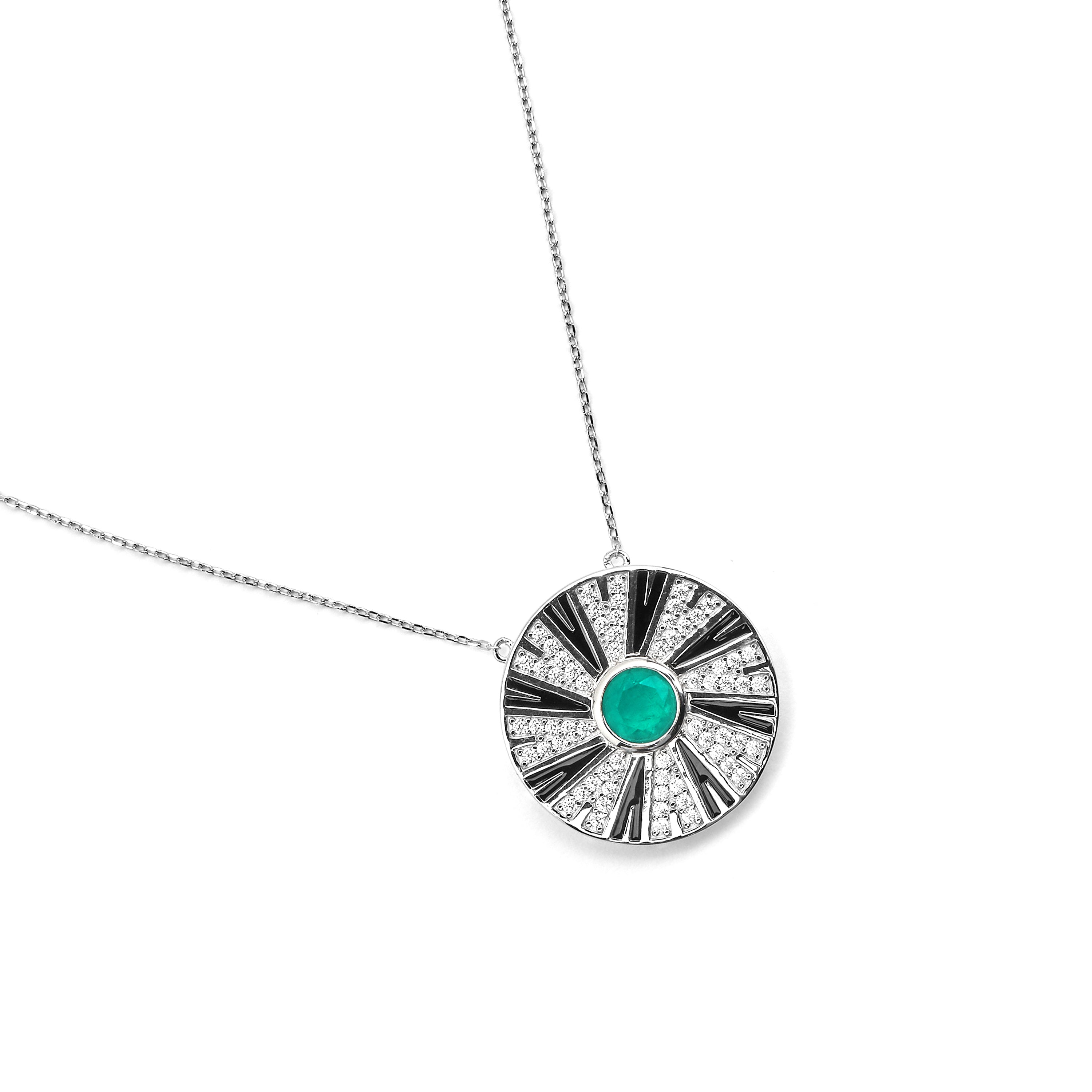 925 Sterling Silver and Black Lacquer Necklace with Rhodium Finish - Hiko