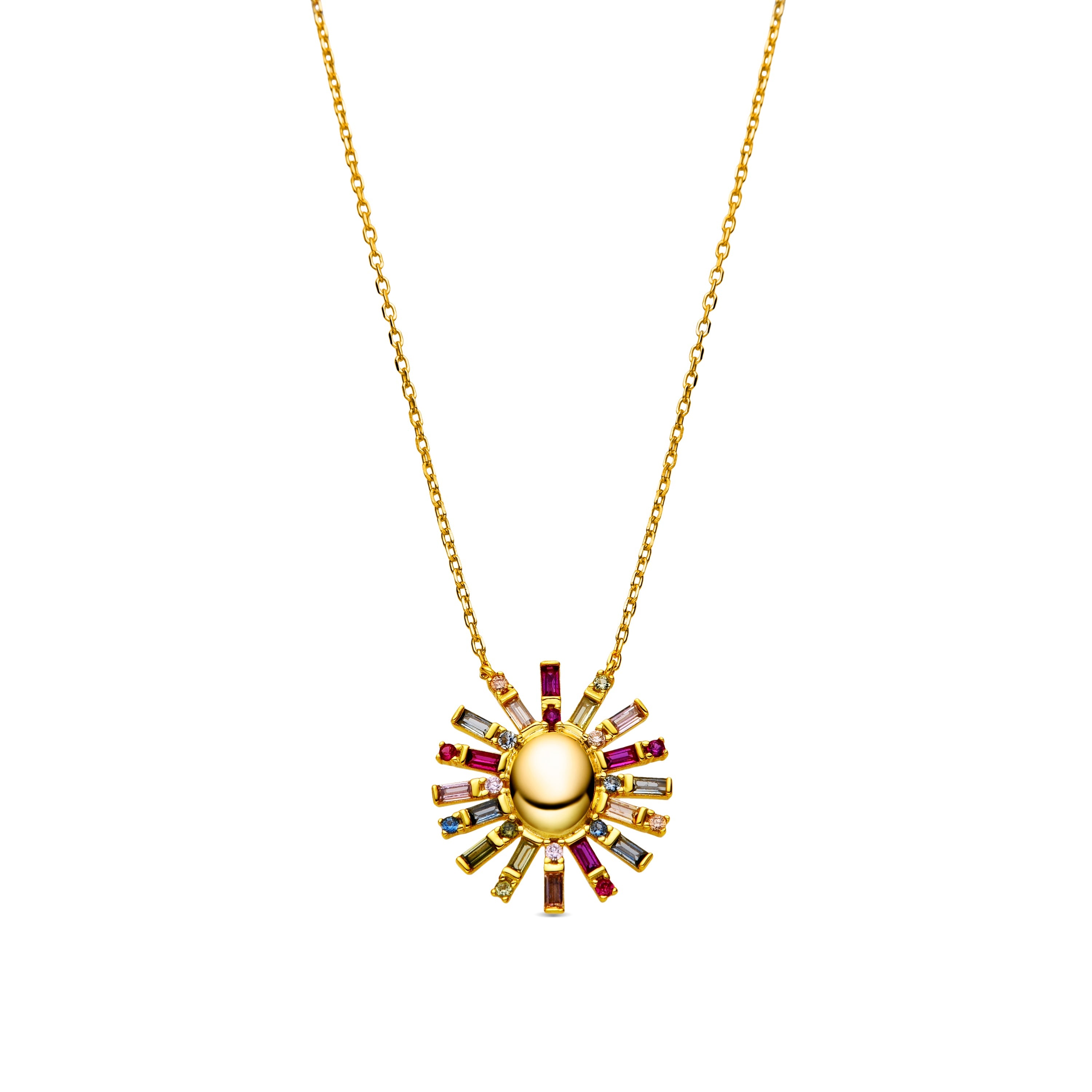 925 Sterling Silver and Multicolor Zirconia Necklace with 18k Gold Finish - Otyx