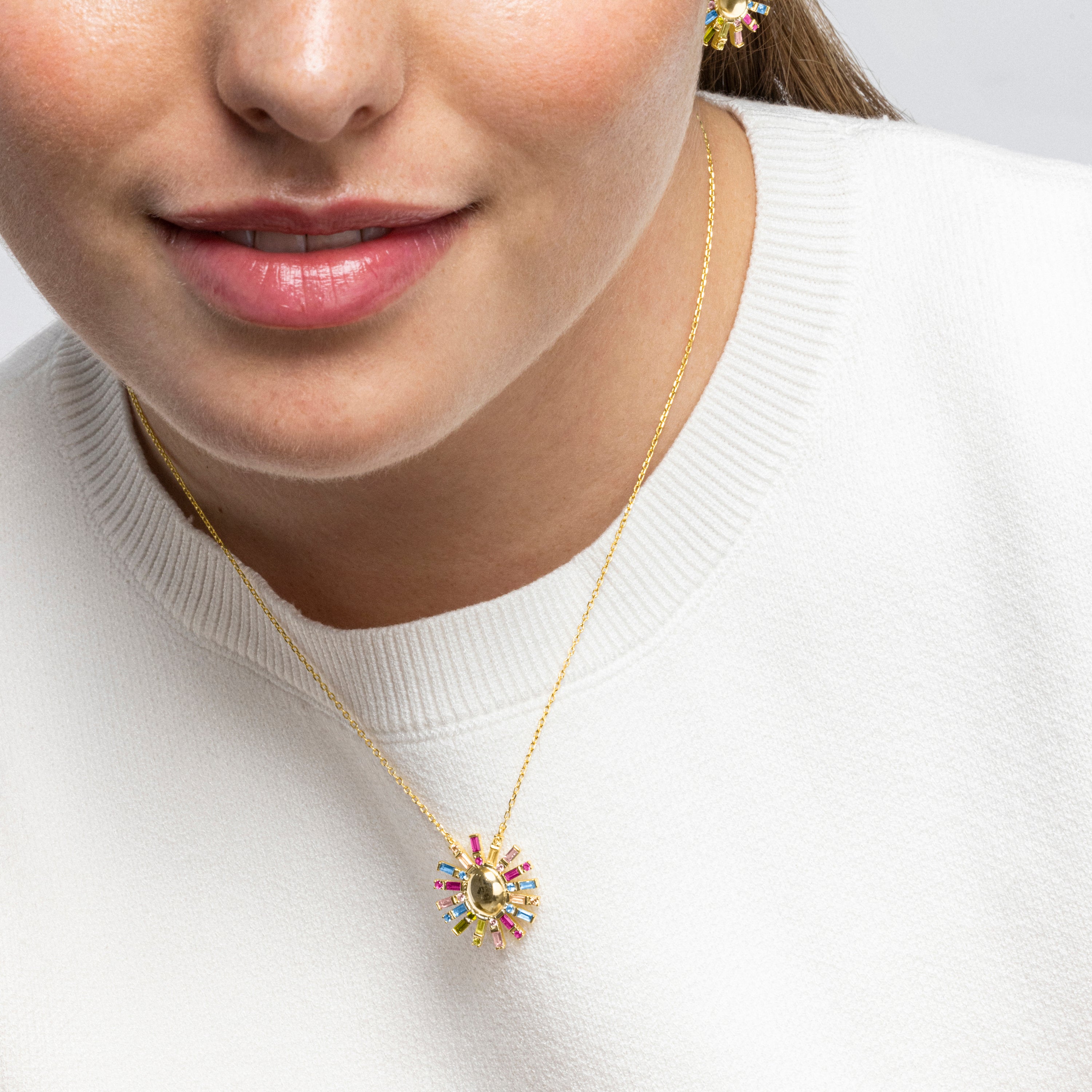 925 Sterling Silver and Multicolor Zirconia Necklace with 18k Gold Finish - Otyx