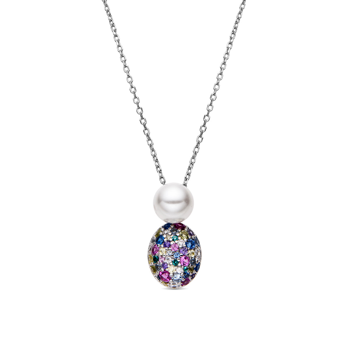 925 Sterling Silver and Multicolor Zirconia Necklace with Rhodium Finish - Zumsa