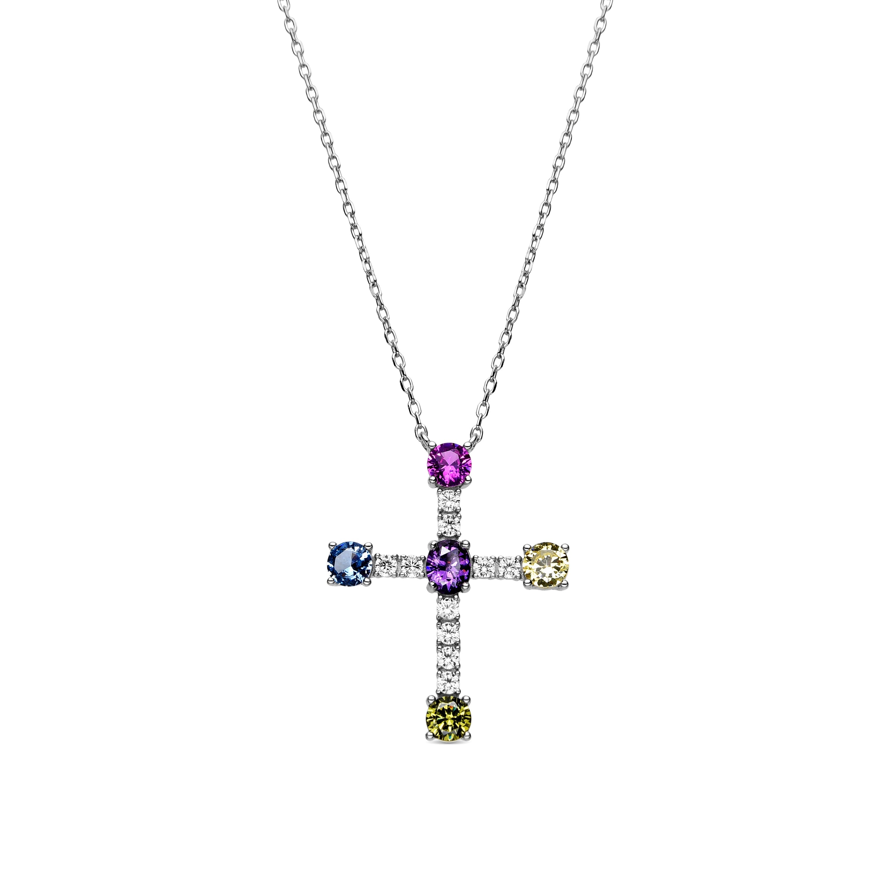 925 Sterling Silver and Multicolor Zirconia Necklace with Rhodium Finish - Toena
