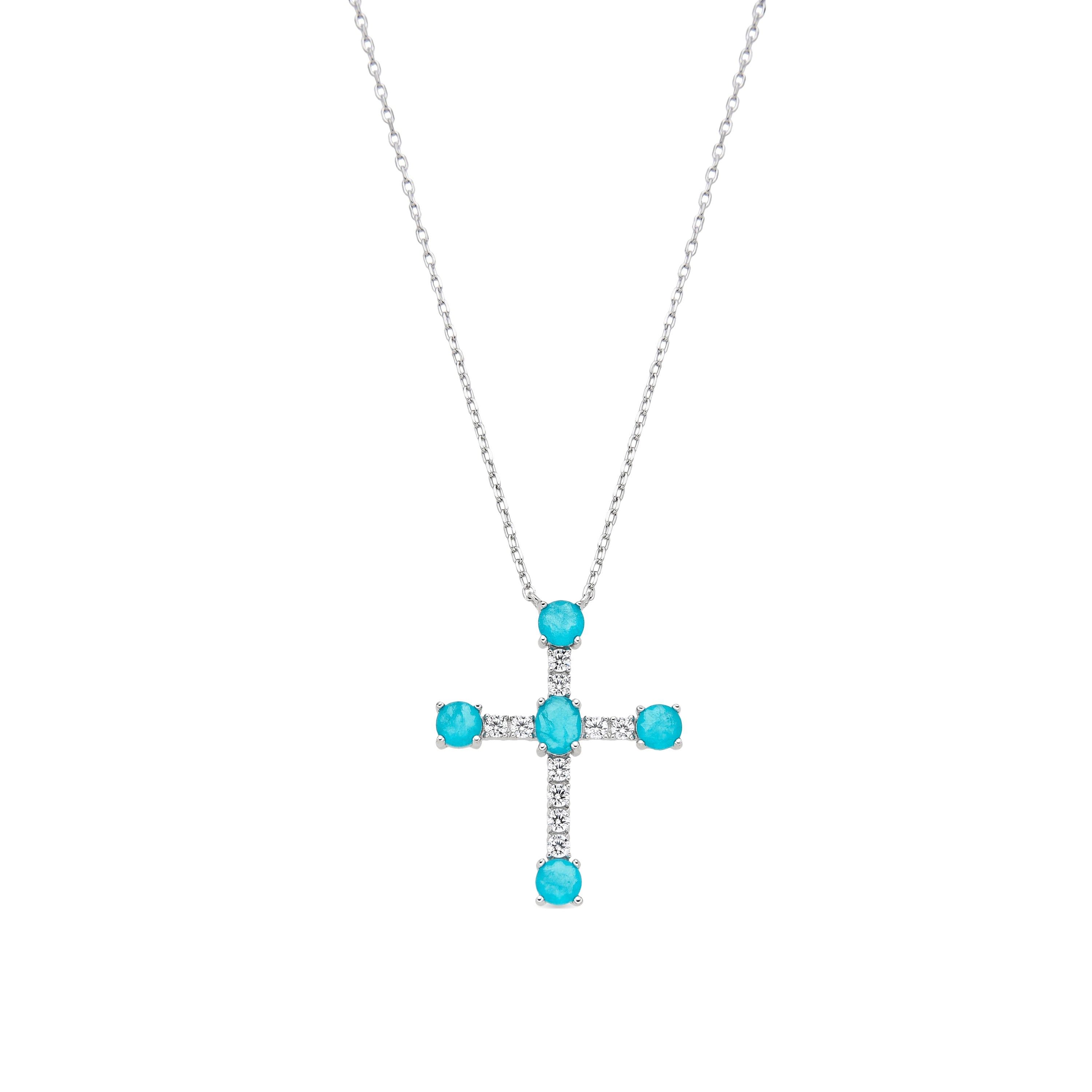 925 Sterling Silver and Paraiba Green Hydrothermal Quartz Necklace with Rhodium Finish - Toena