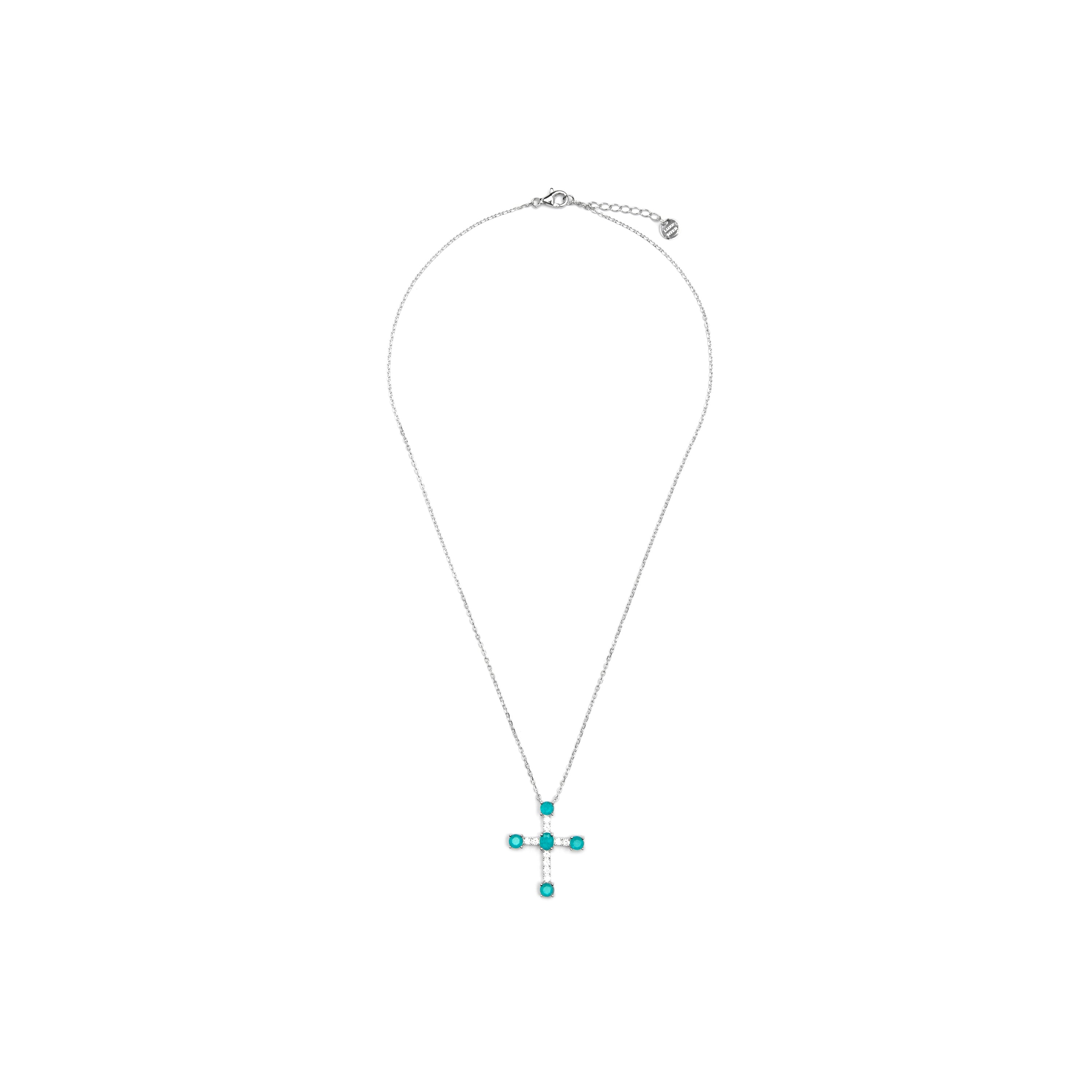 925 Sterling Silver and Paraiba Green Hydrothermal Quartz Necklace with Rhodium Finish - Toena