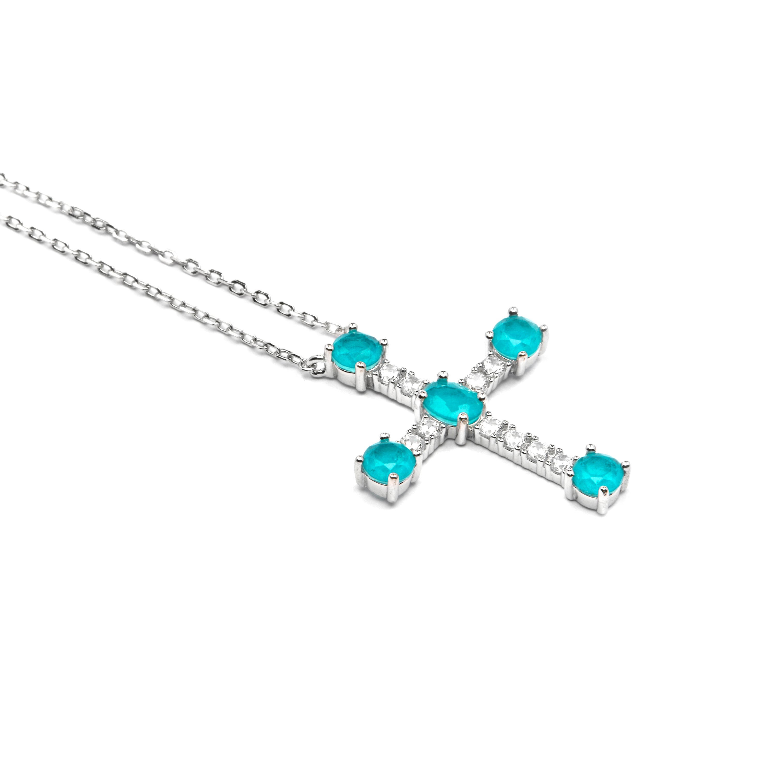 Collar de Plata de Ley 925 y Cuarzo Hidrotermal Verde Paraiba acabado rodio - Toena