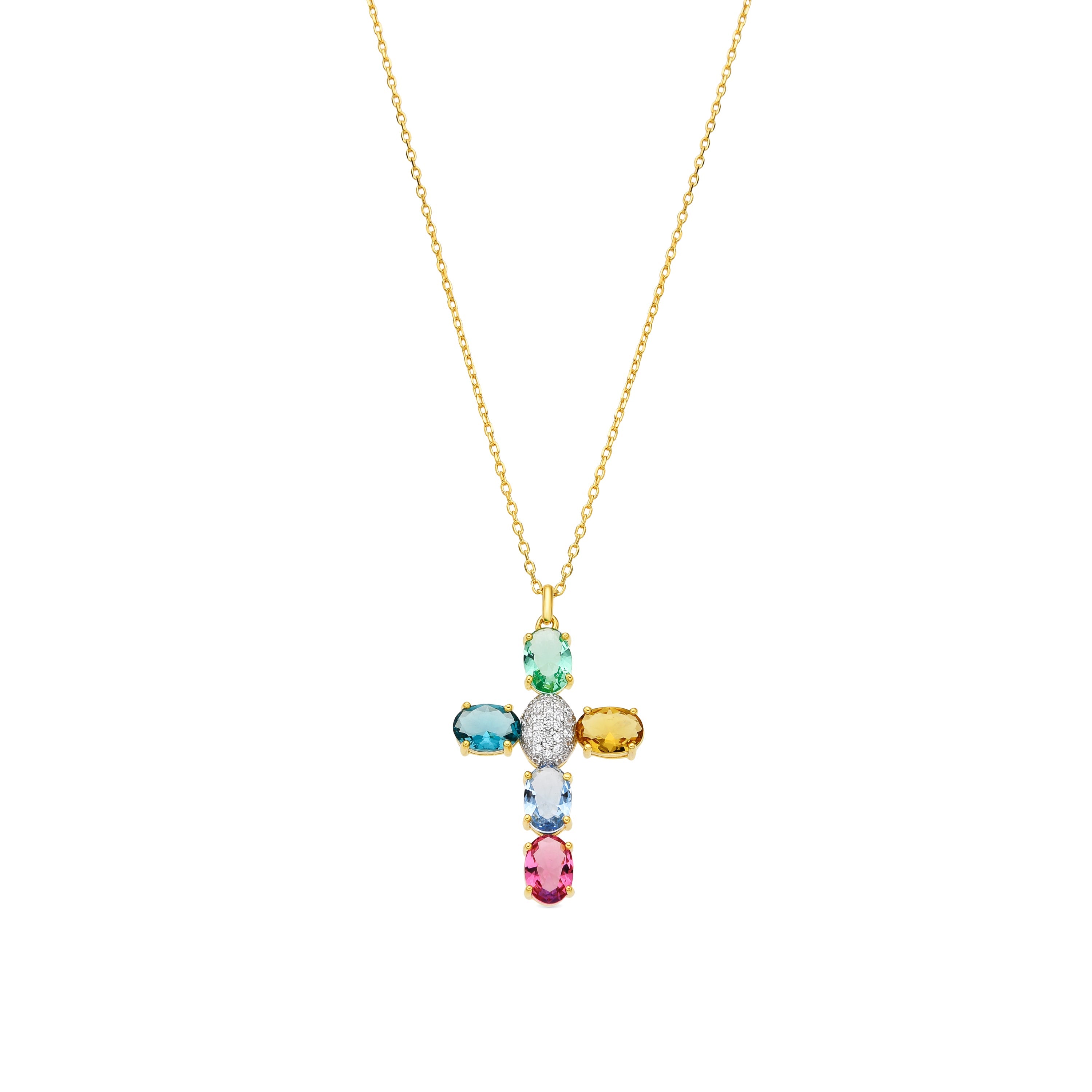 925 Sterling Silver and Multicolor Zirconia Necklace, 18k Yellow Gold Finish - Laore