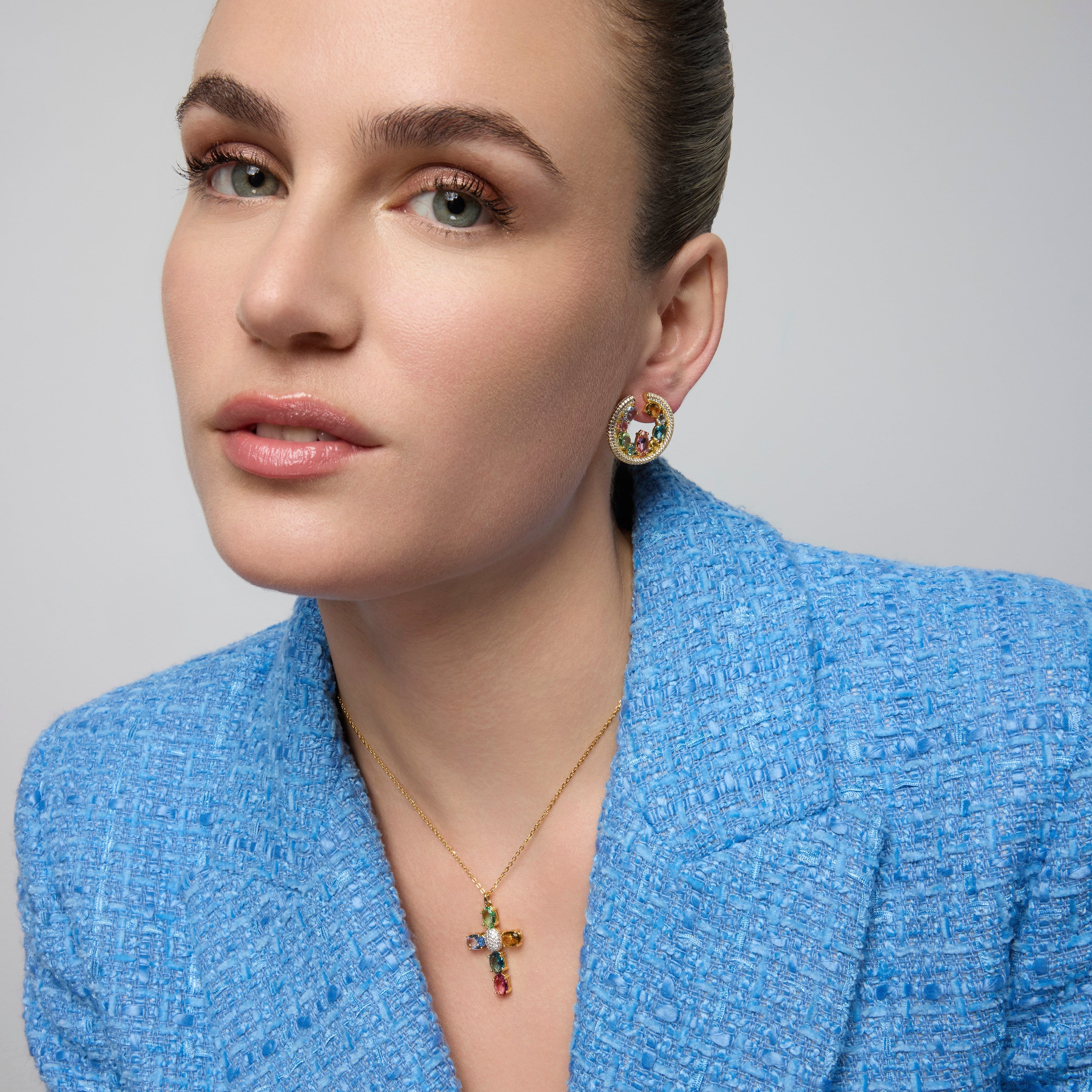 925 Sterling Silver and Multicolor Zirconia Necklace, 18k Yellow Gold Finish - Laore