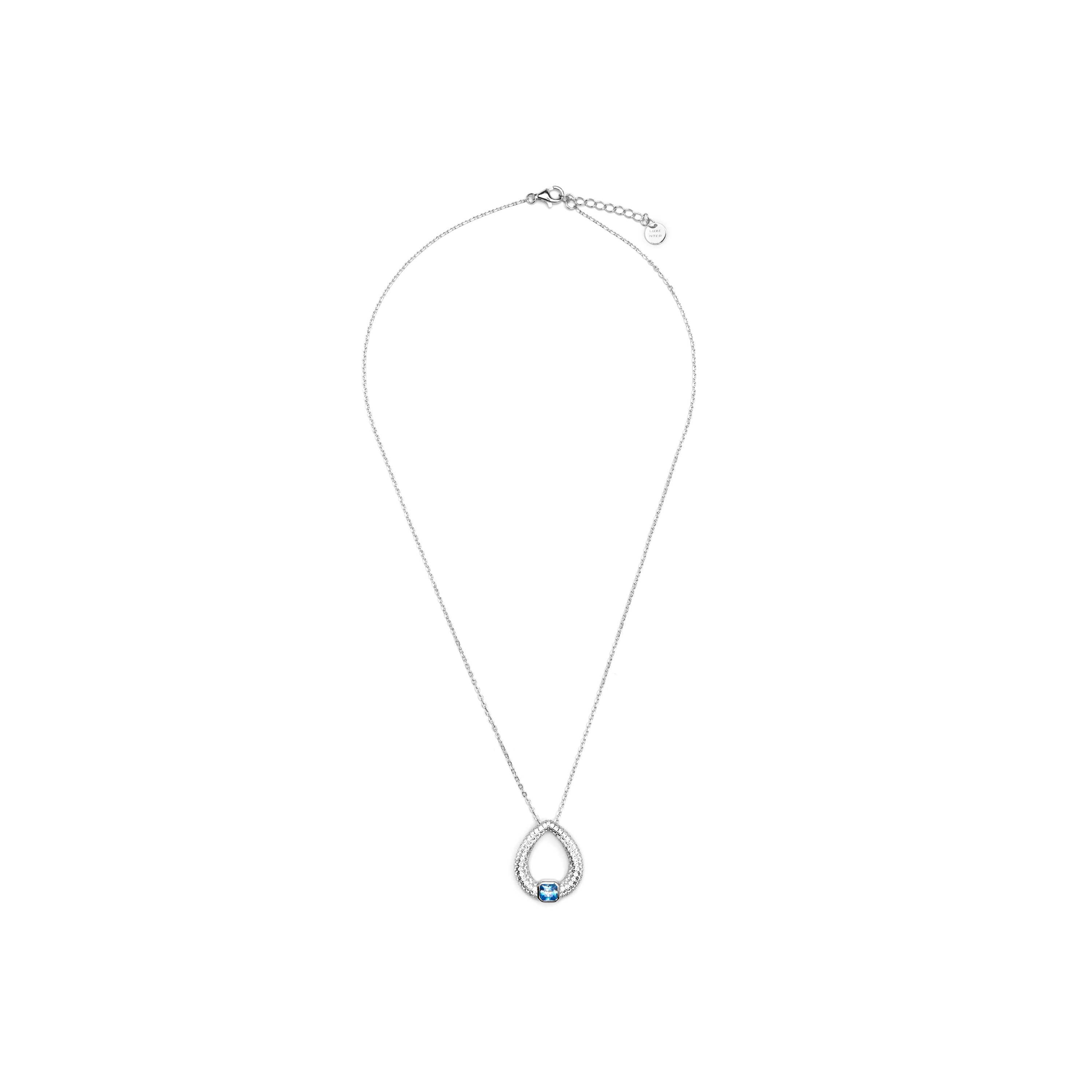 925 Sterling Silver and Aquamarine Zirconia Necklace with Rhodium Finish - Uzi