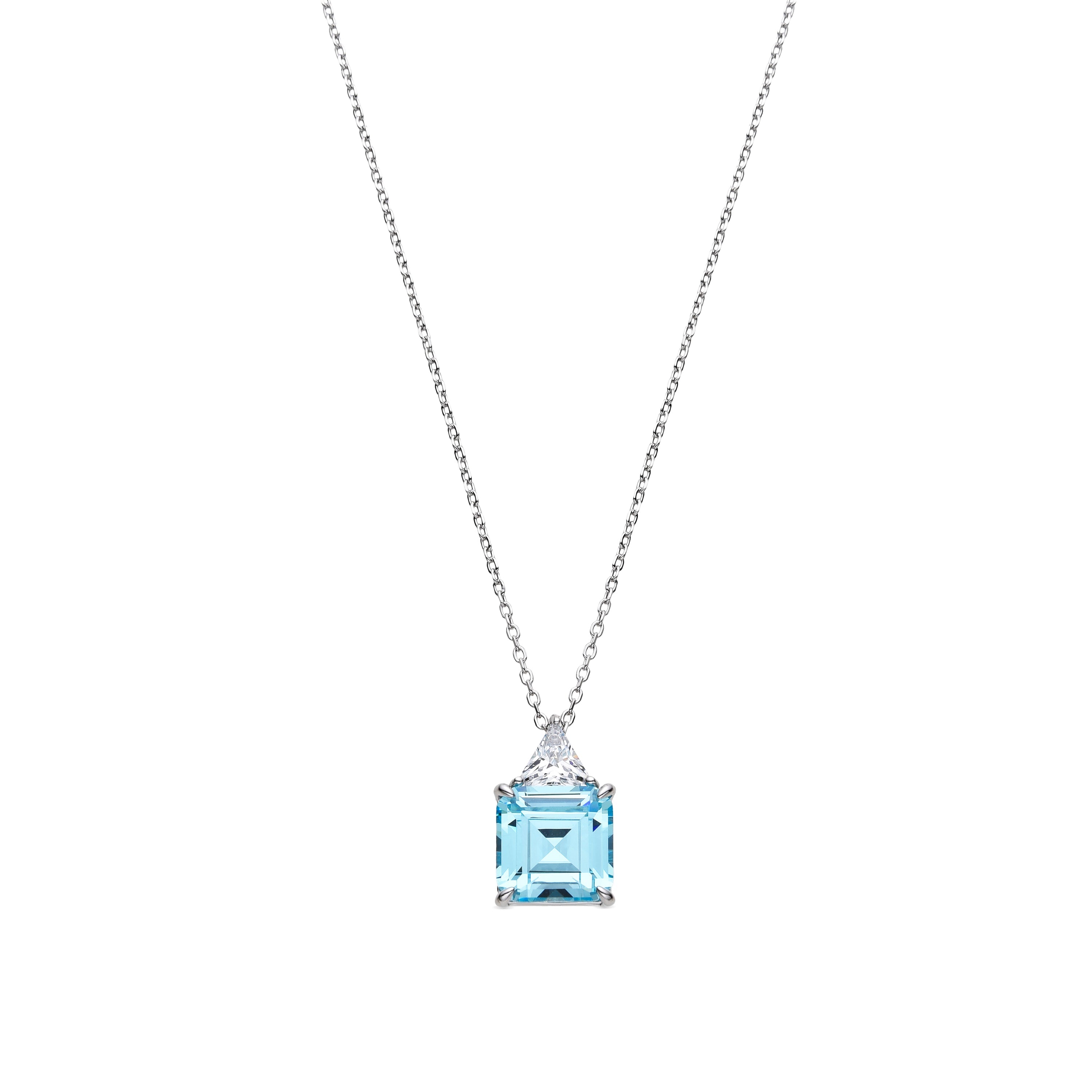 925 Sterling Silver and Aquamarine Hydrothermal Quartz Necklace with Rhodium Finish - Rukna