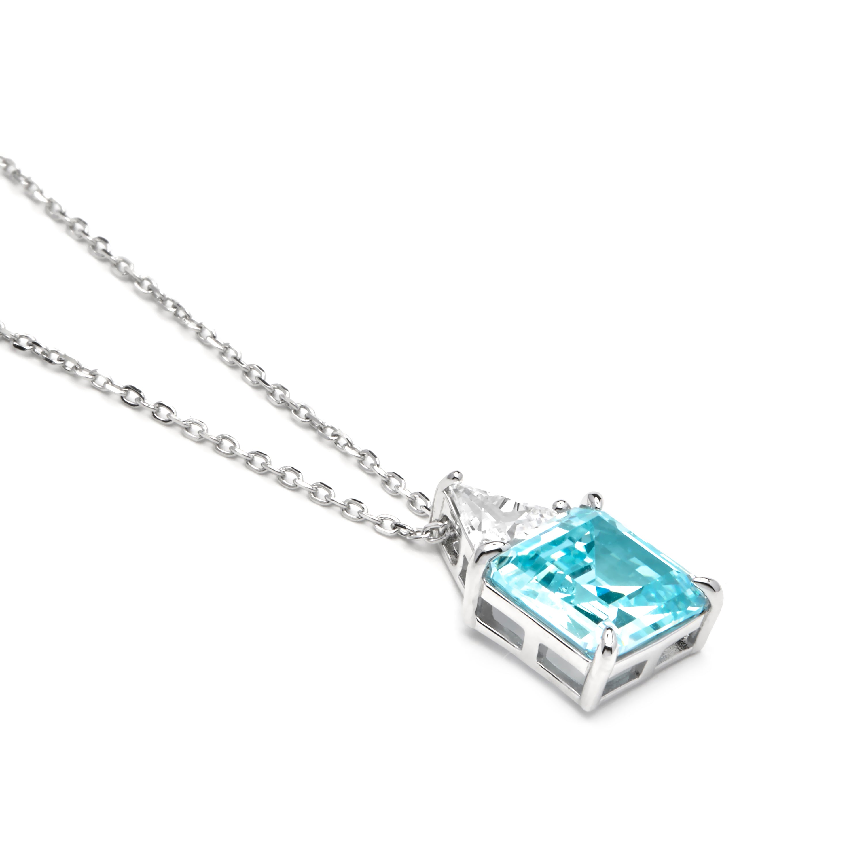 Collar de Plata de Ley 925 y Cuarzo Hidrotermal Aguamarina acabado rodio - Rukna