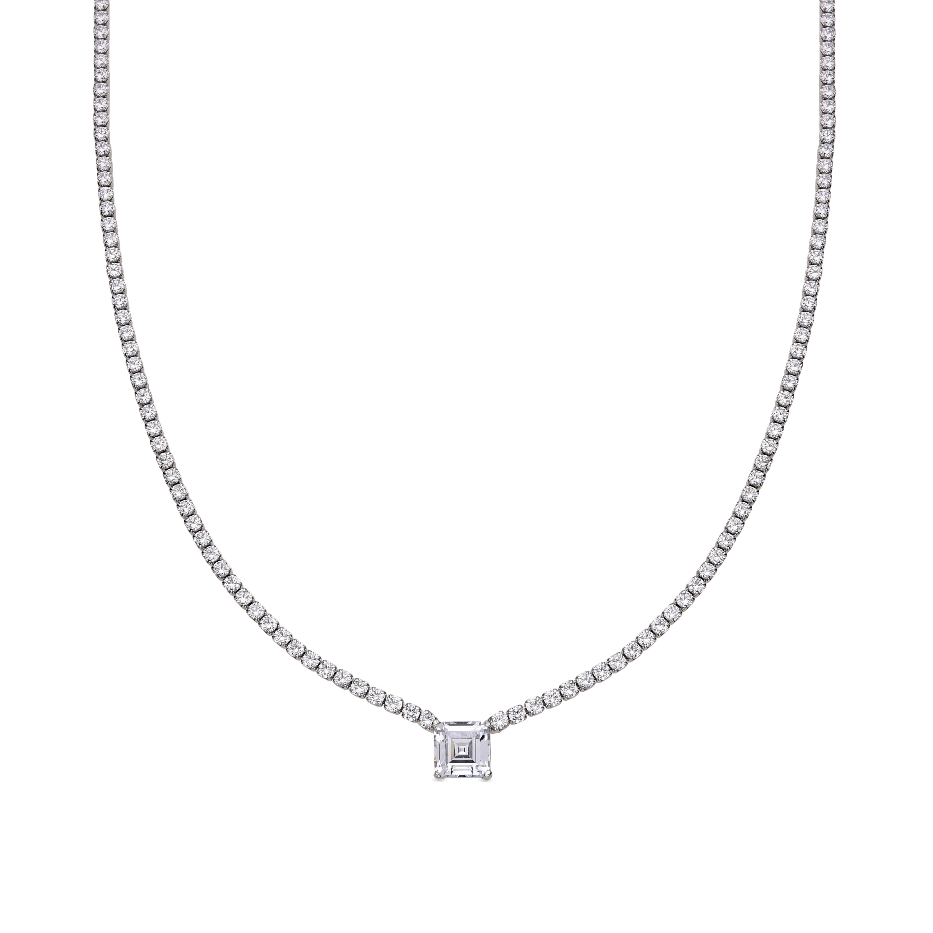 925 Sterling Silver and Brilliant Zirconia Necklace with Rhodium Finish - Trabel