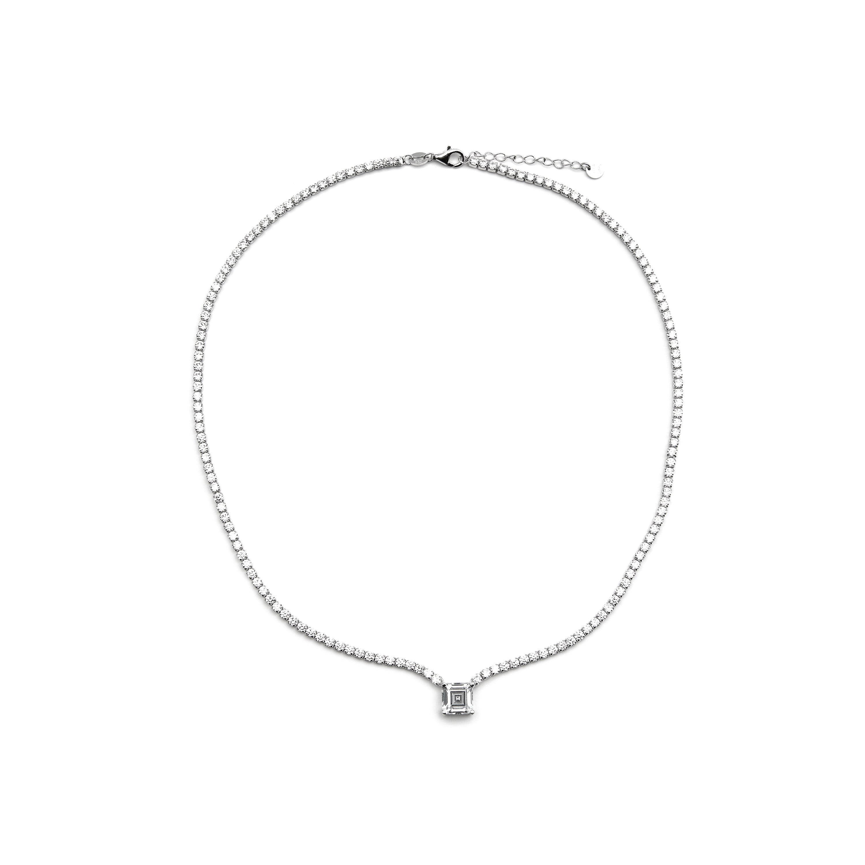 925 Sterling Silver and Brilliant Zirconia Necklace with Rhodium Finish - Trabel