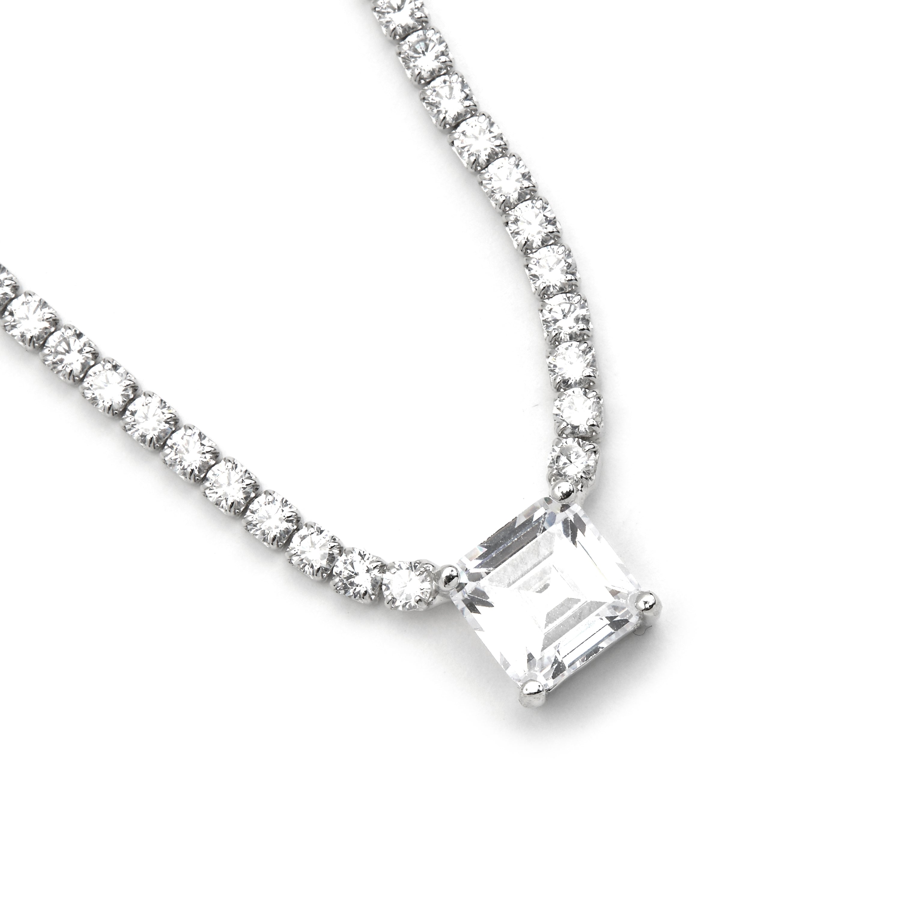 925 Sterling Silver and Brilliant Zirconia Necklace with Rhodium Finish - Trabel