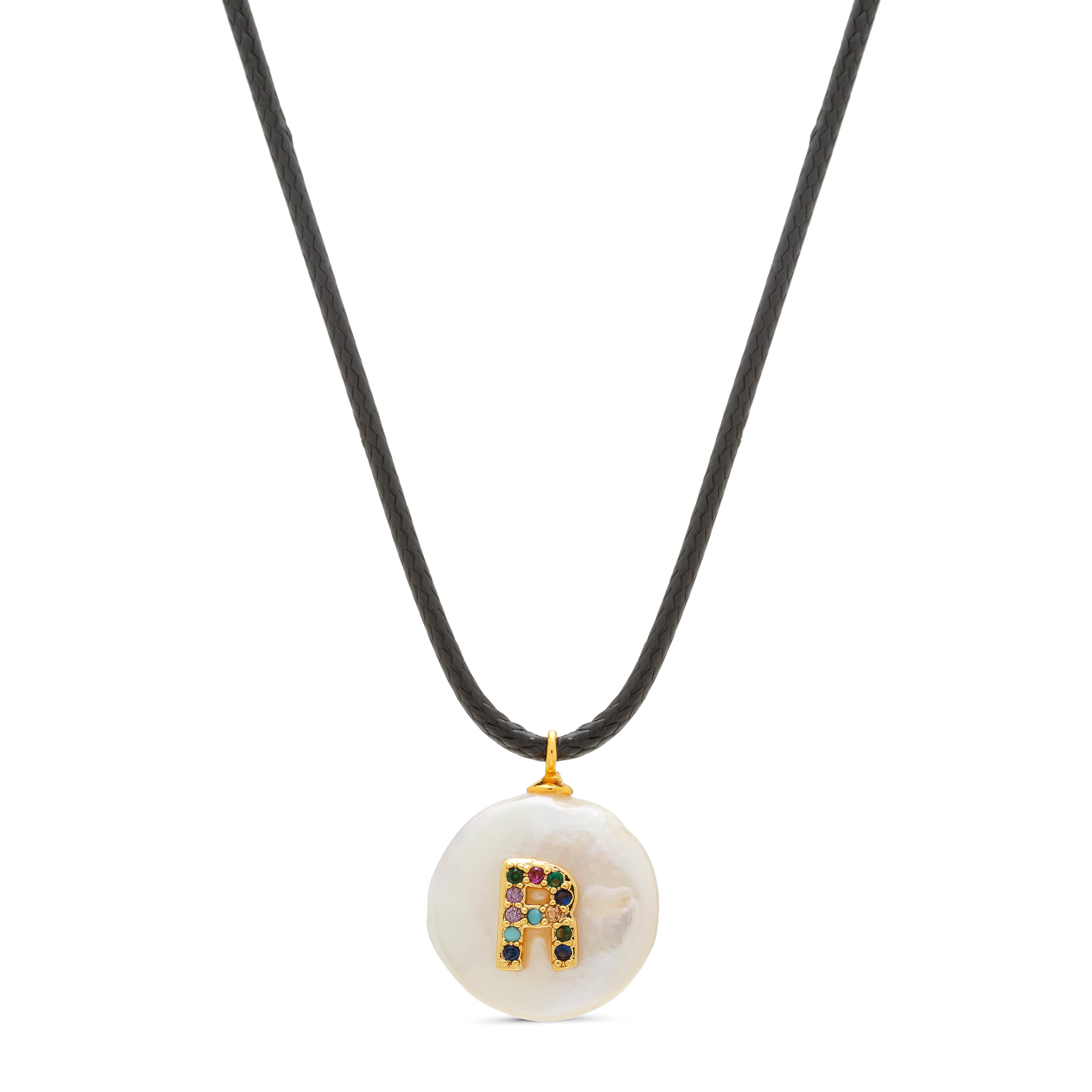925 Sterling Silver Necklace with Multicolor Zirconia finished in 18K Yellow Gold - Alphabet