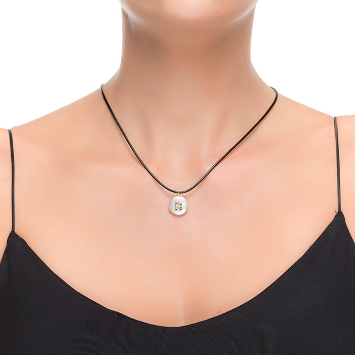 925 Sterling Silver Necklace with Multicolor Zirconia finished in 18K Yellow Gold - Alphabet