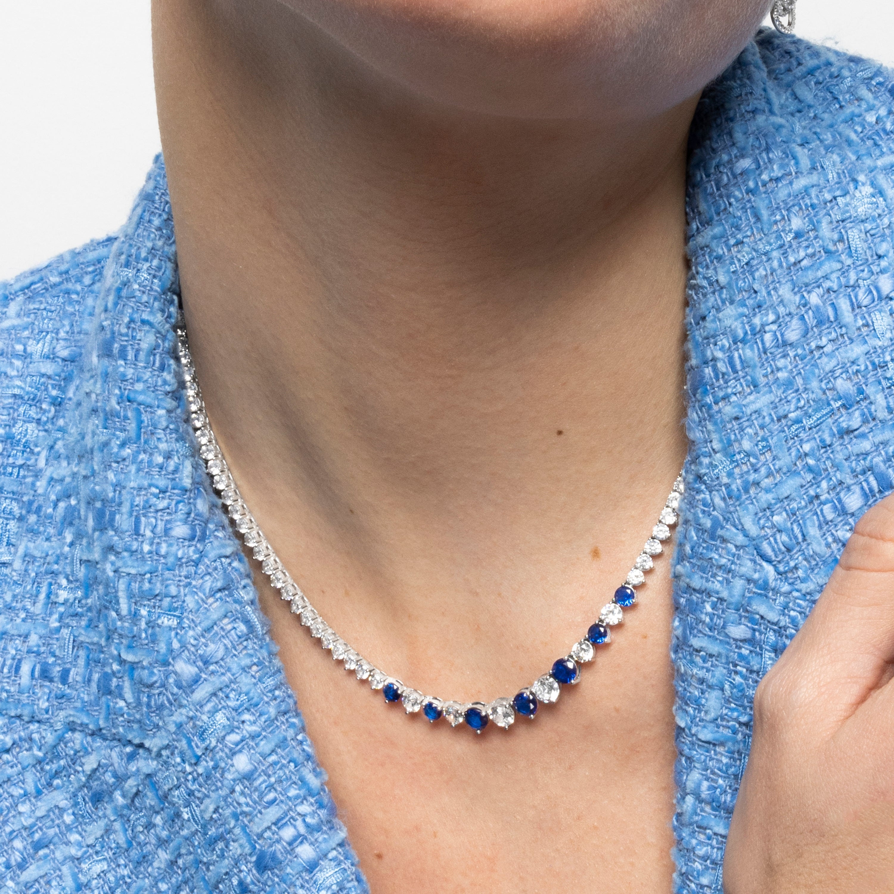 925 Sterling Silver and Sapphire Zirconia Necklace with Rhodium Finish - Niriel