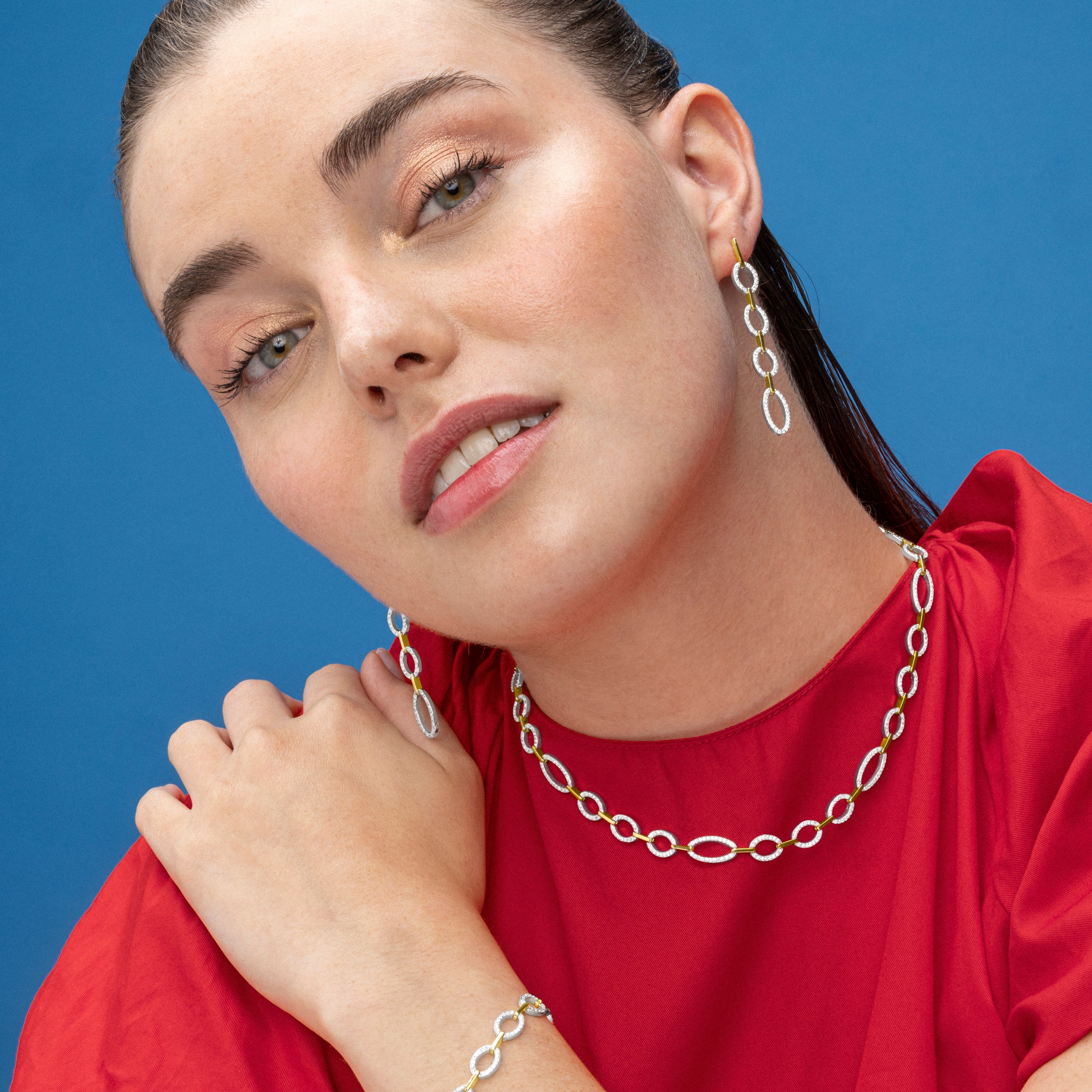 925 Sterling Silver and Brilliant Zirconia Necklace, 18k Gold Finish - Phinthe