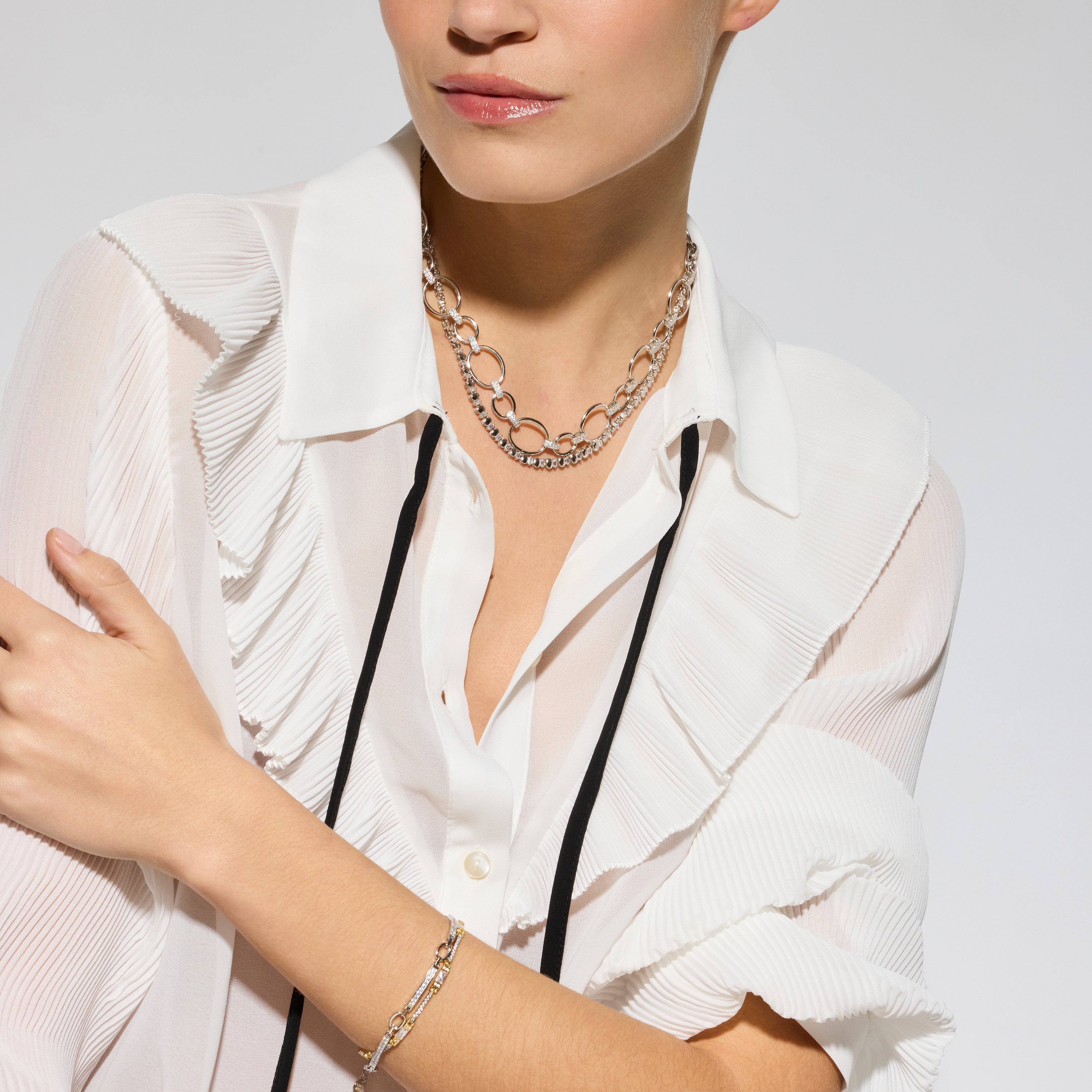 925 Sterling Silver and Brilliant Zirconia Necklace with Rhodium Finish - Hidot