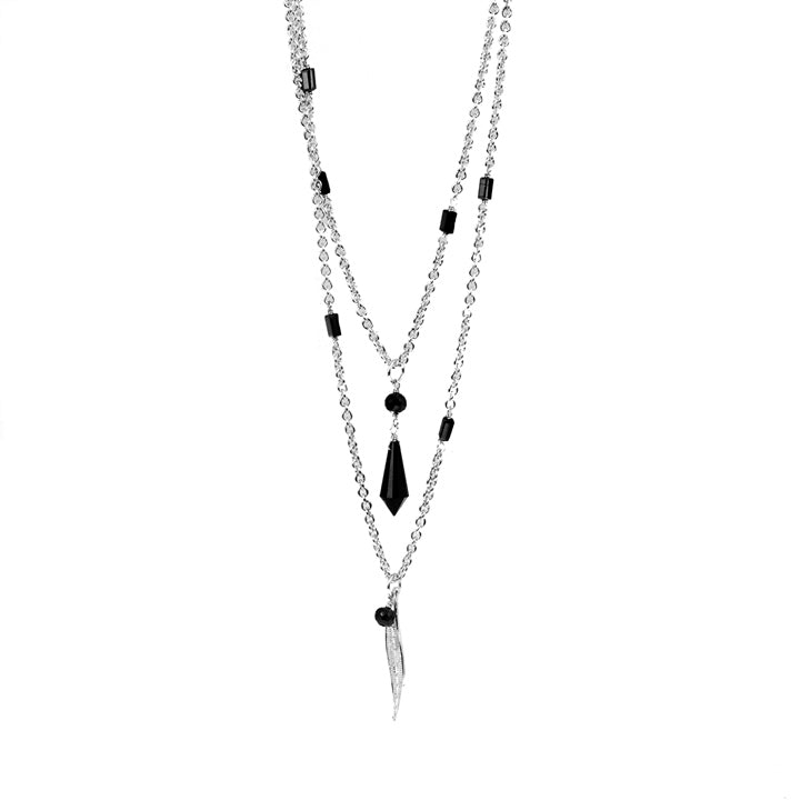 925 Sterling Silver Necklace with Hydrothermal Onyx Quartz, Rhodium Finish - Geel