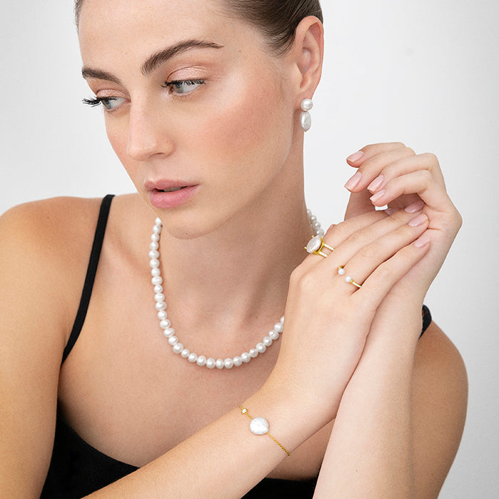 925 Sterling Silver Necklace with White Pearl Finished in 18K Yellow Gold - Kipepeo