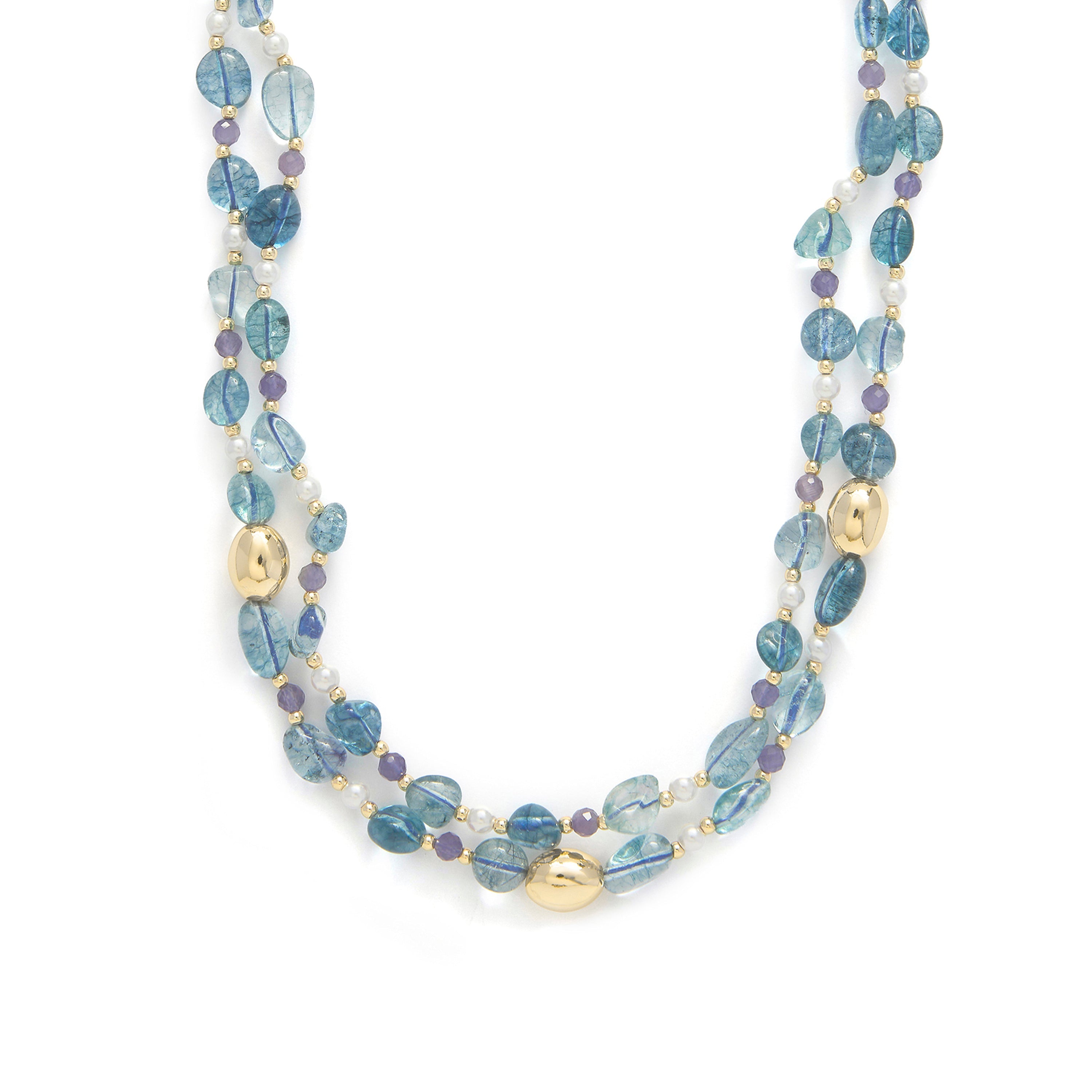 925 Sterling Silver and Blue Crystal Necklace with 18k Yellow Gold Finish - Aswudi