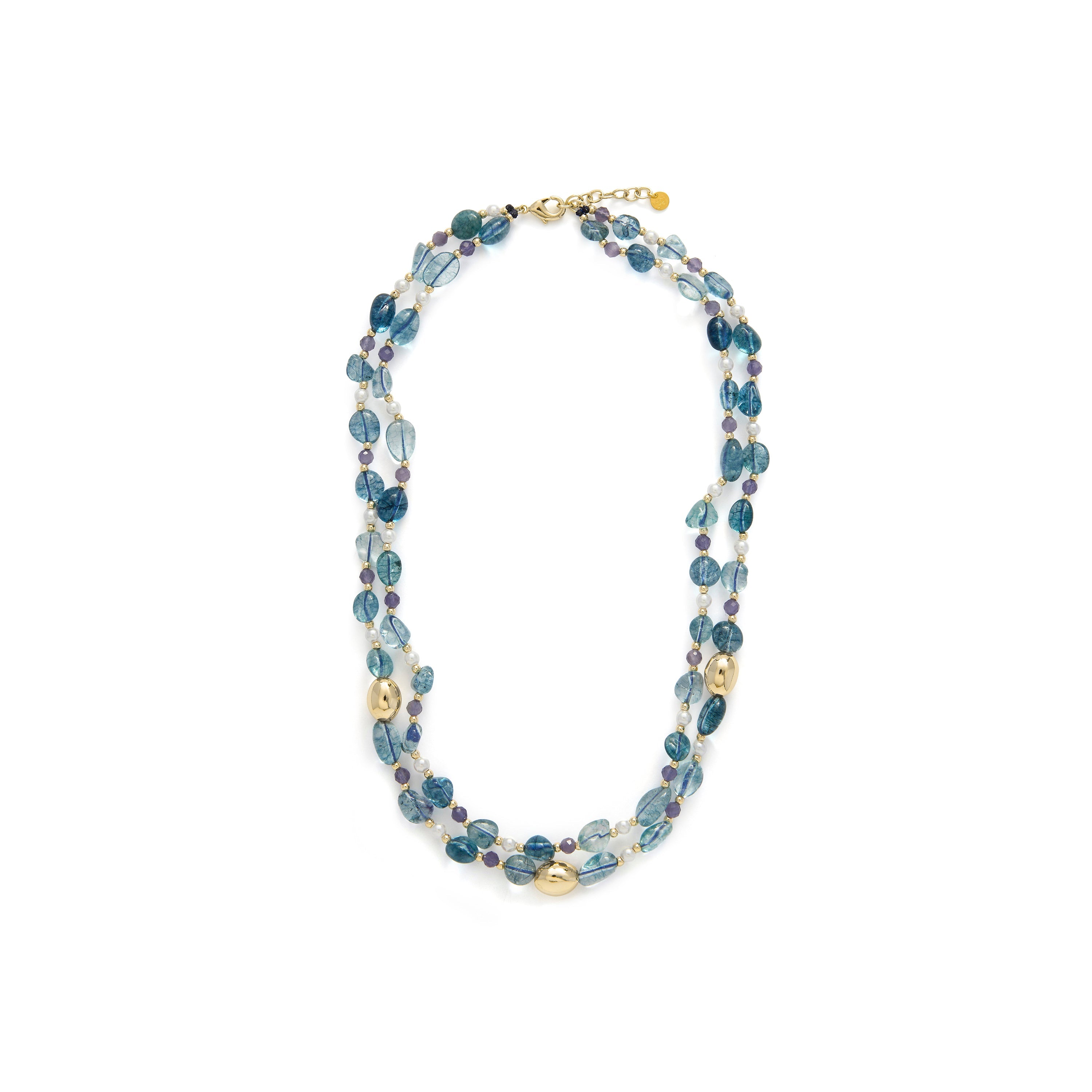 Collar de Plata de Ley 925 y Cristal Azul acabado en oro amarillo 18k - Aswudi