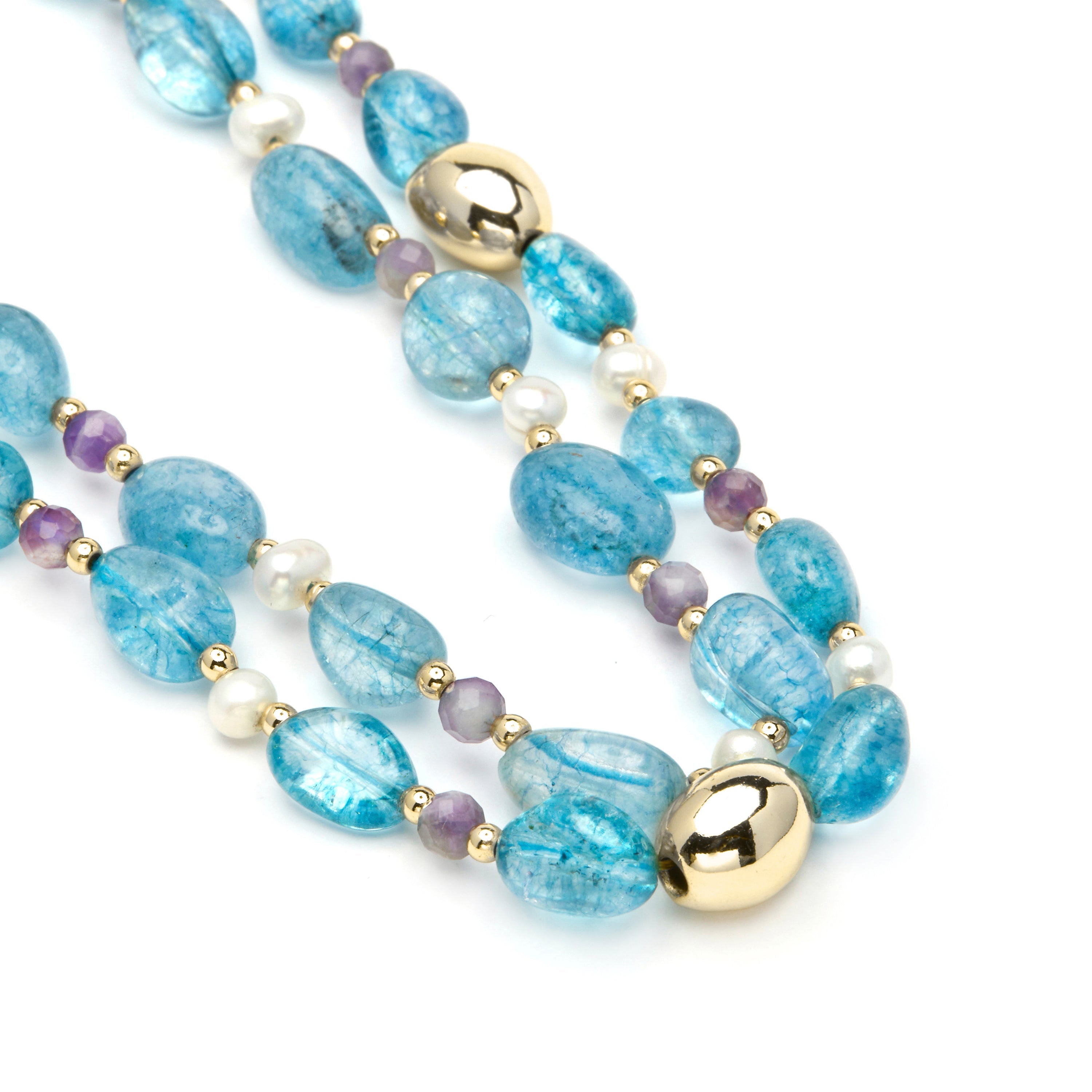 Collar de Plata de Ley 925 y Cristal Azul acabado en oro amarillo 18k - Aswudi